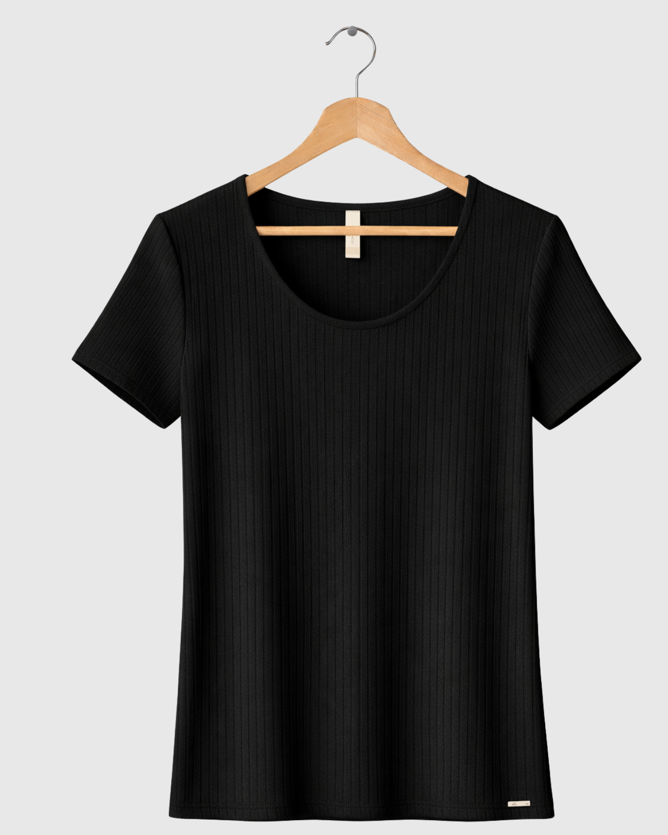 Blusa Básica Feminina Marialícia Manga Curta Canelada Preta
