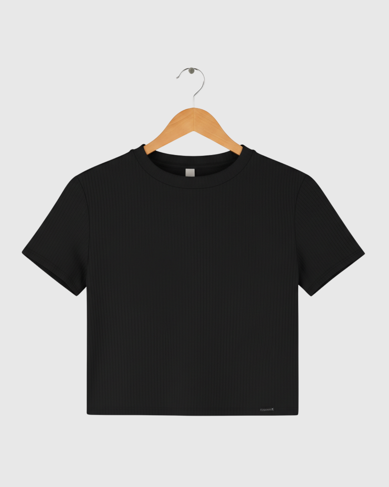Blusa Cropped Feminina Marialícia Manga Curta Canelada Preta -