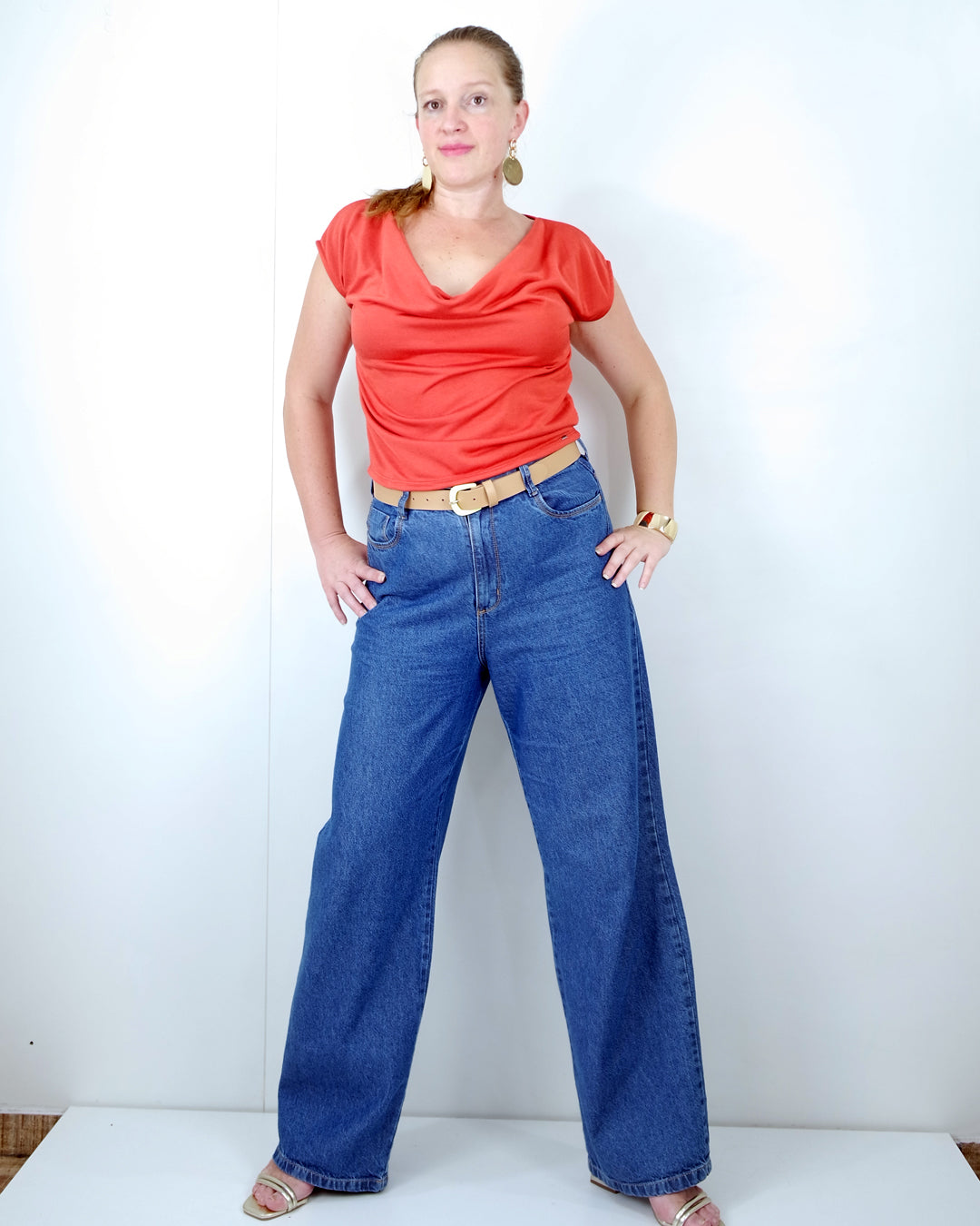 Blusa de Gola Boba Manga Curta Laranja