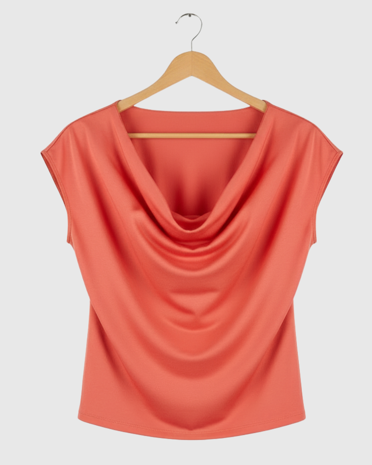 Blusa Laranja Feminina Marialícia com Gola Drapeada (Gola Boba) -
