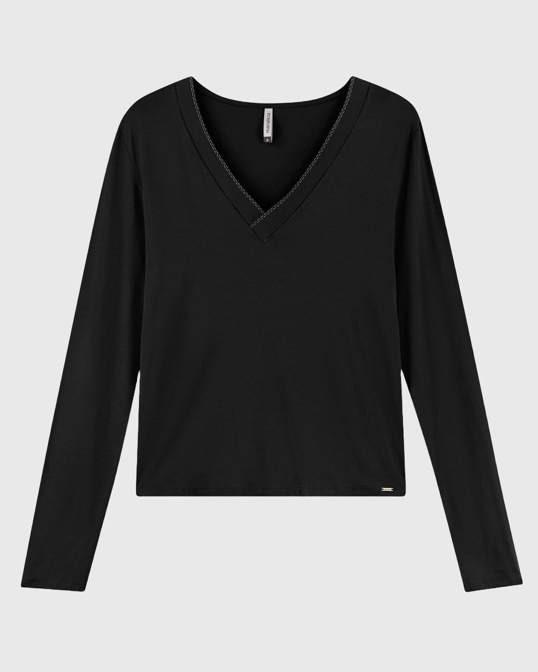 Blusa Manga Longa Decote V Preta