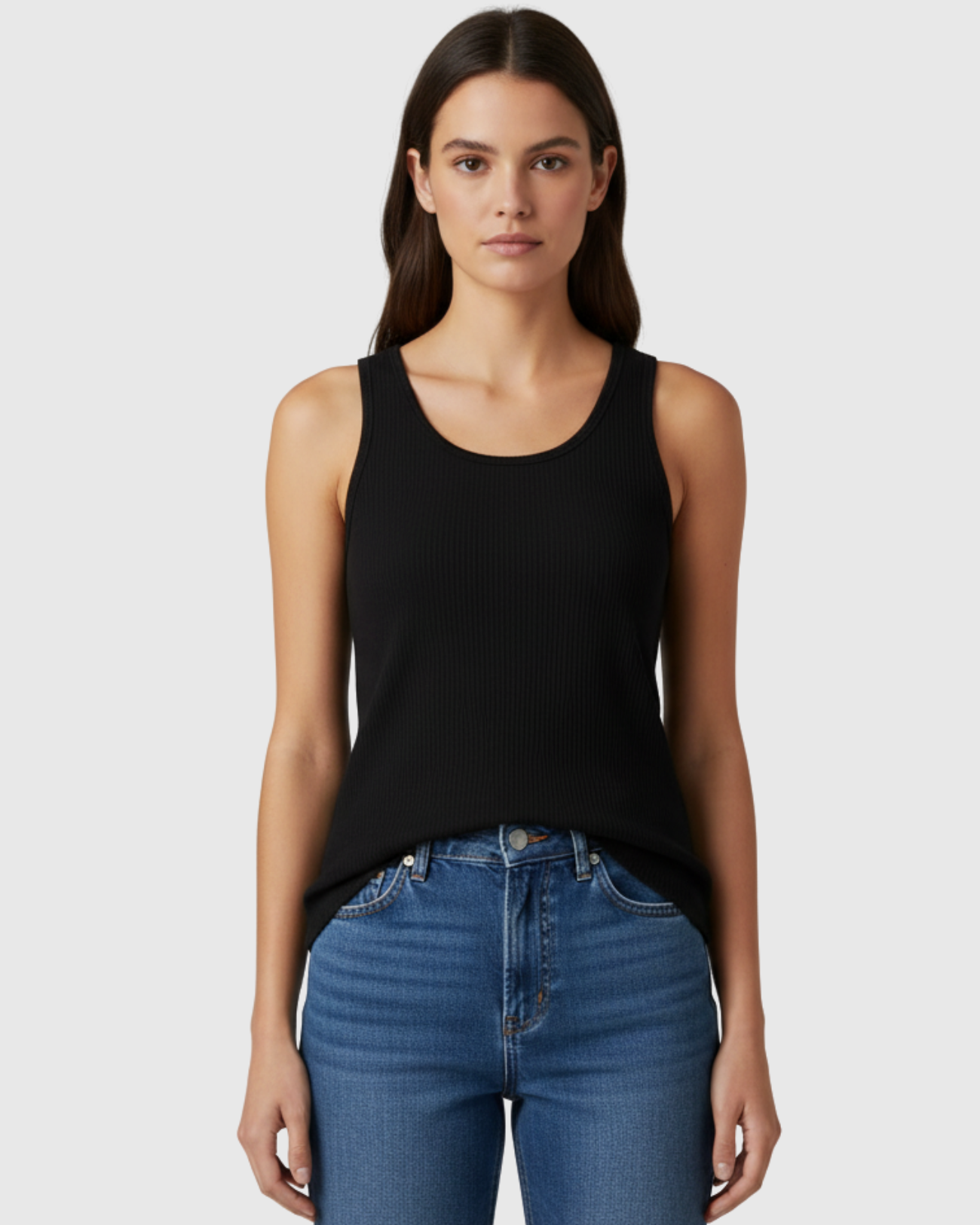 Blusa Regata Canelada Feminina Marialícia com Alça Larga Preta