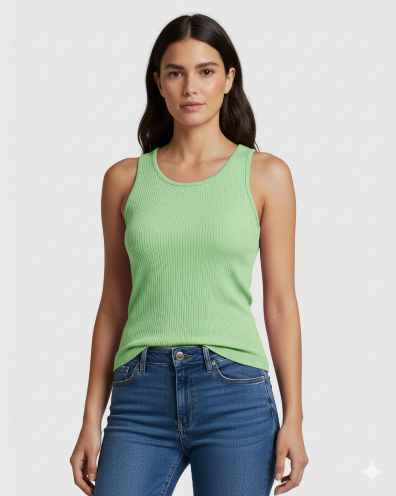 Blusa Regata Canelada Feminina Marialícia com Alça Larga Verde Claro