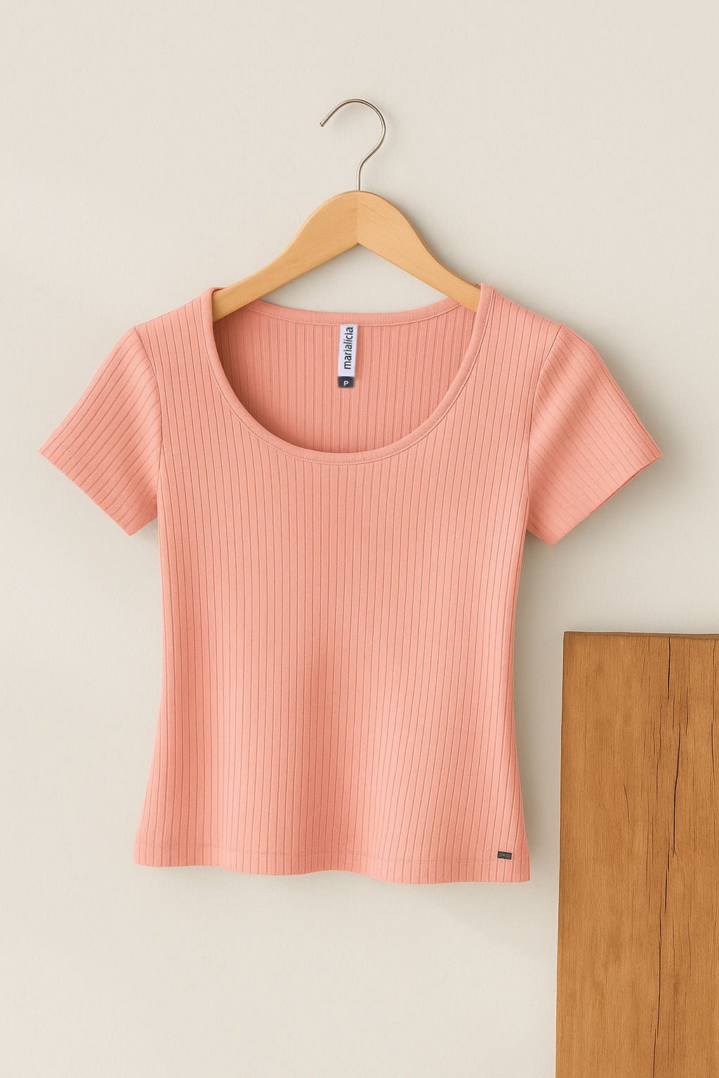 Blusa Marialícia Manga Curta Canelada Rosa