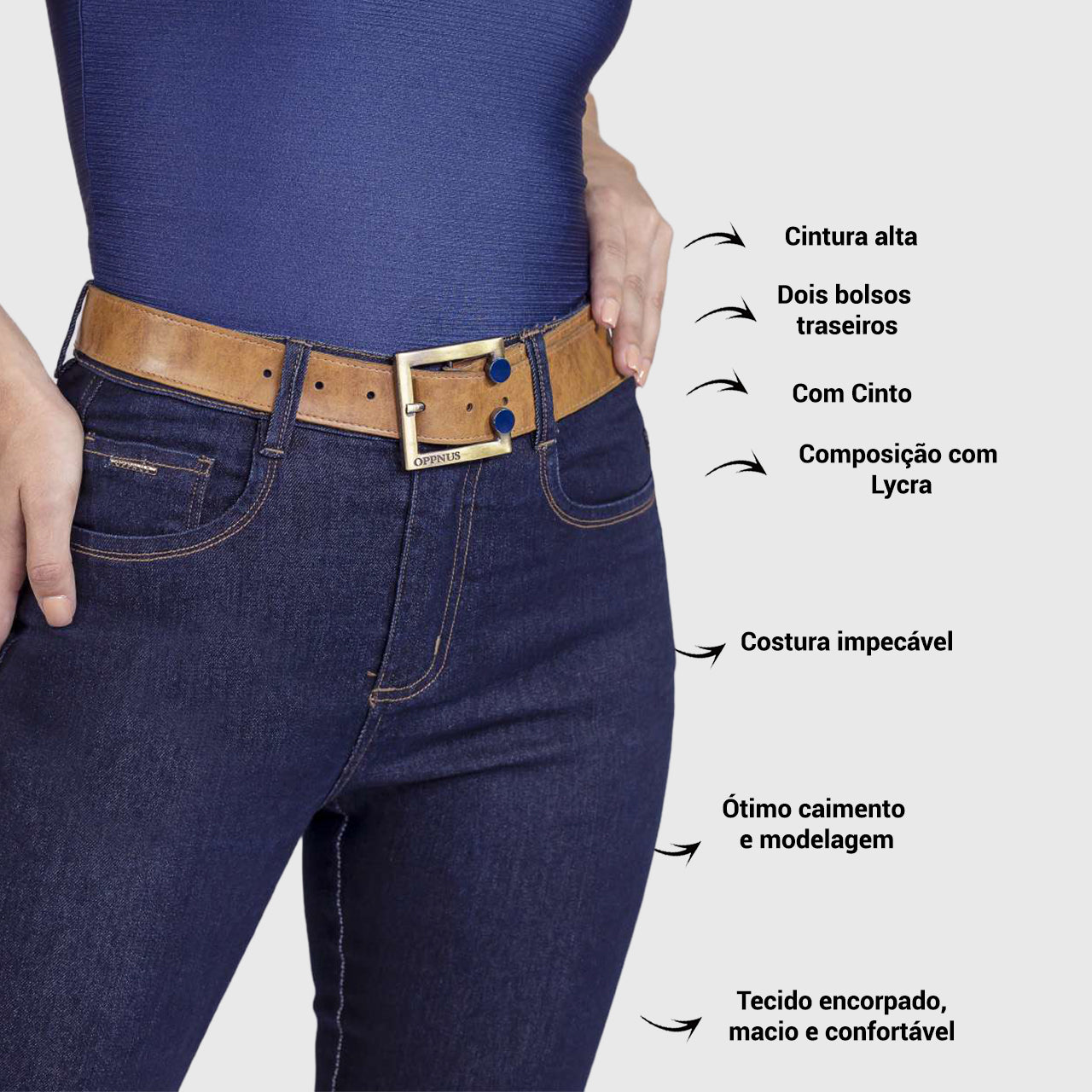 Calça Skinny Cintura Alta Oppnus Jeans com Cinto -