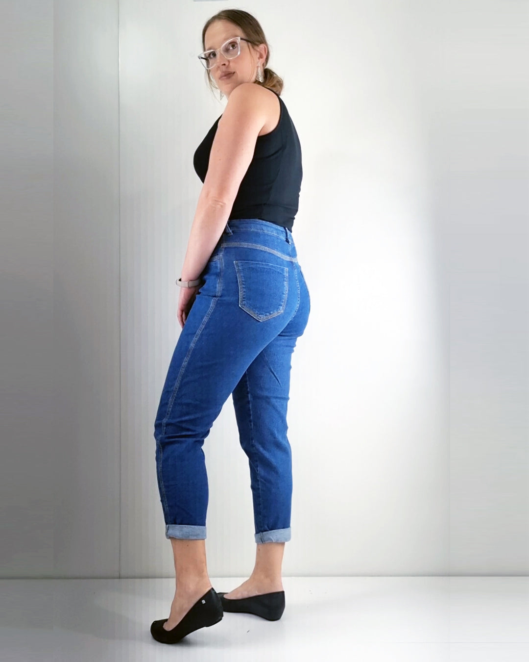 Calça Mom Jeans Larga Cintura Alta – Oppnus Azul Retrô
