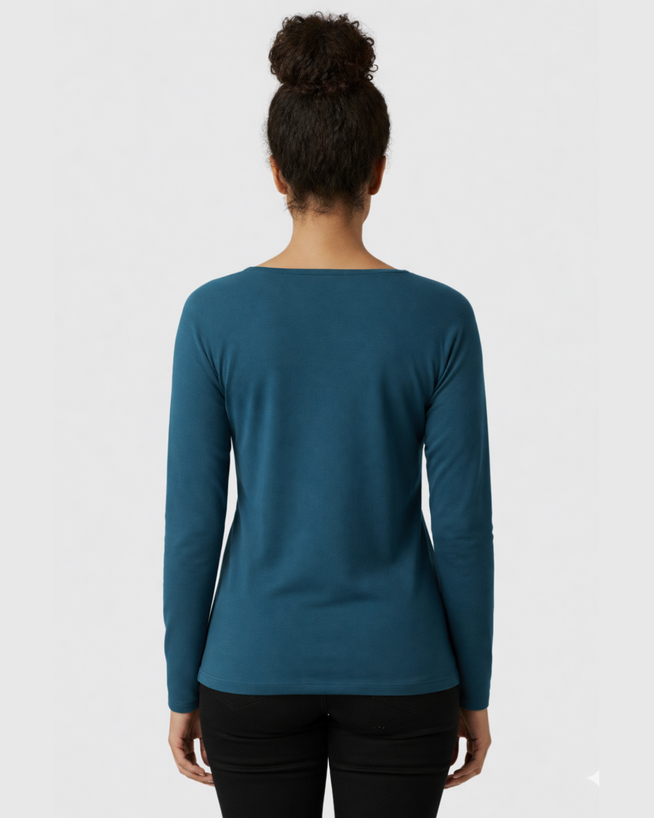 Blusa Feminina Azul Petróleo Manga Longa com Decote V Marialícia