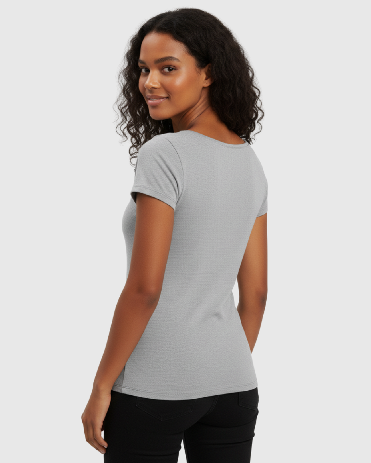 Blusa Básica Feminina Cinza Viscolycra Marialícia com Manga Curta -