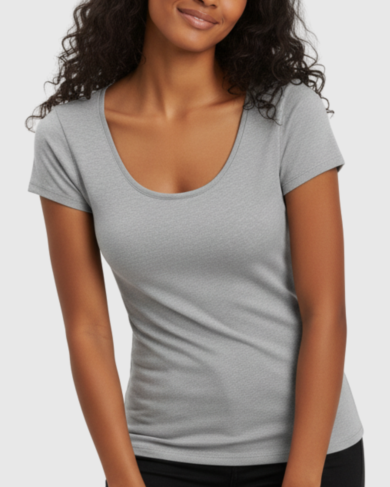 Blusa Básica Feminina Cinza Viscolycra Marialícia com Manga Curta -