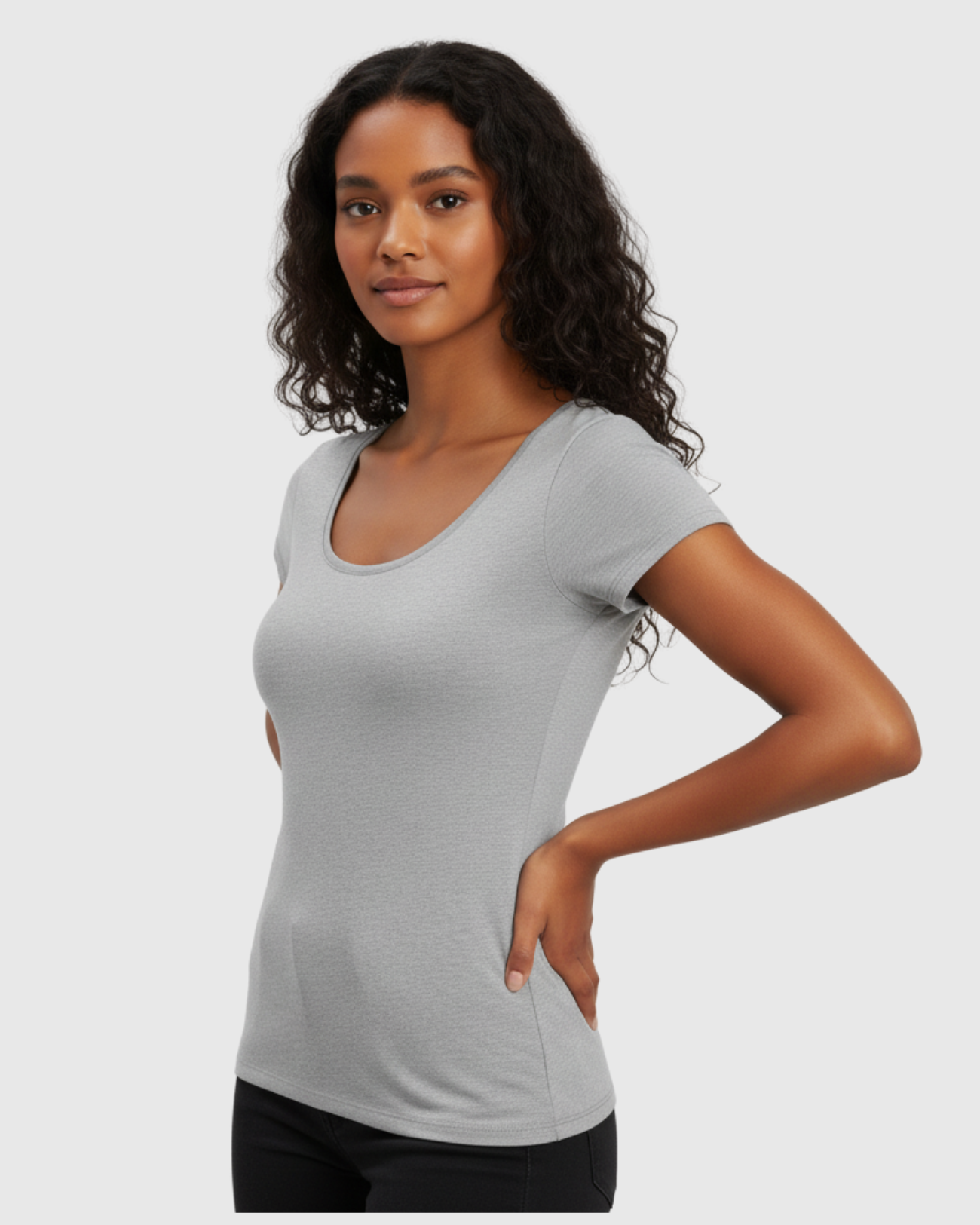 Blusa Básica Feminina Cinza Viscolycra Marialícia com Manga Curta -