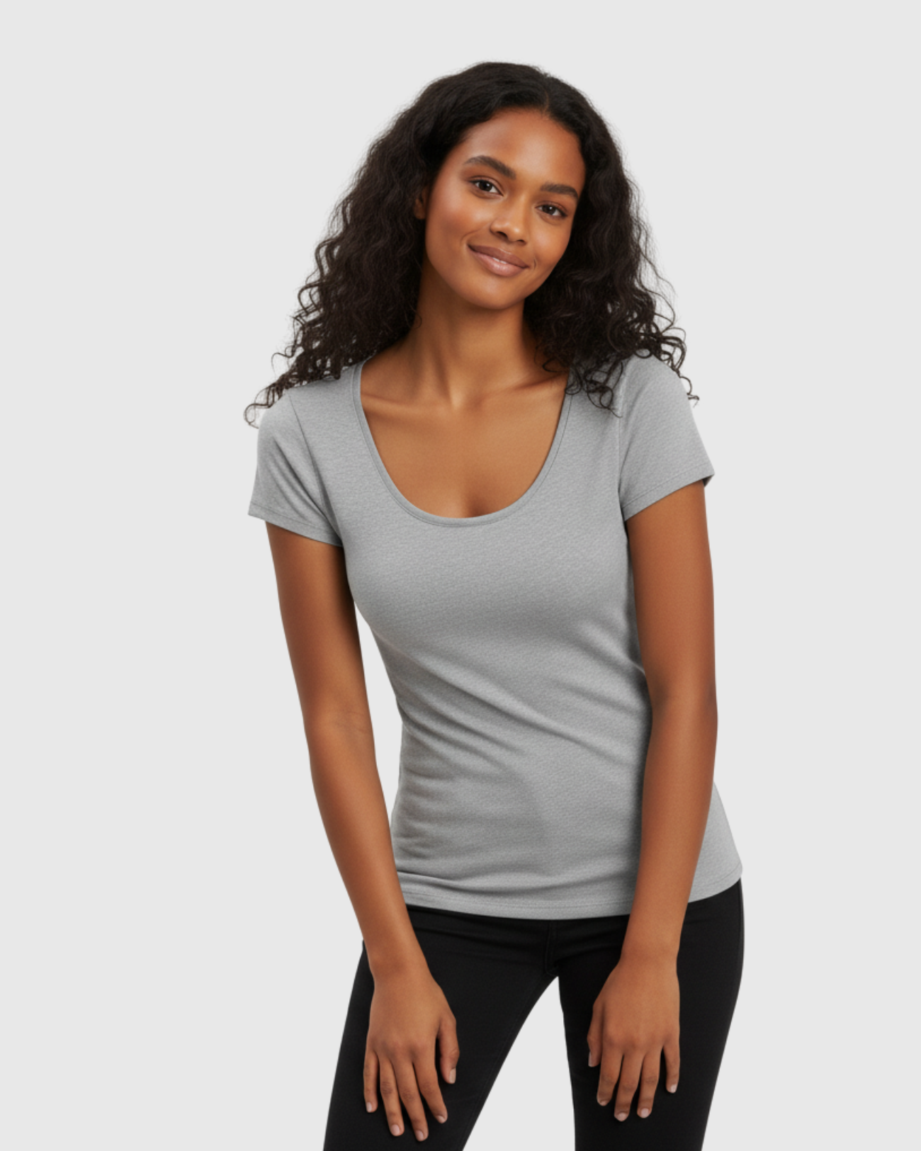 Blusa Básica Feminina Cinza Viscolycra Marialícia com Manga Curta -