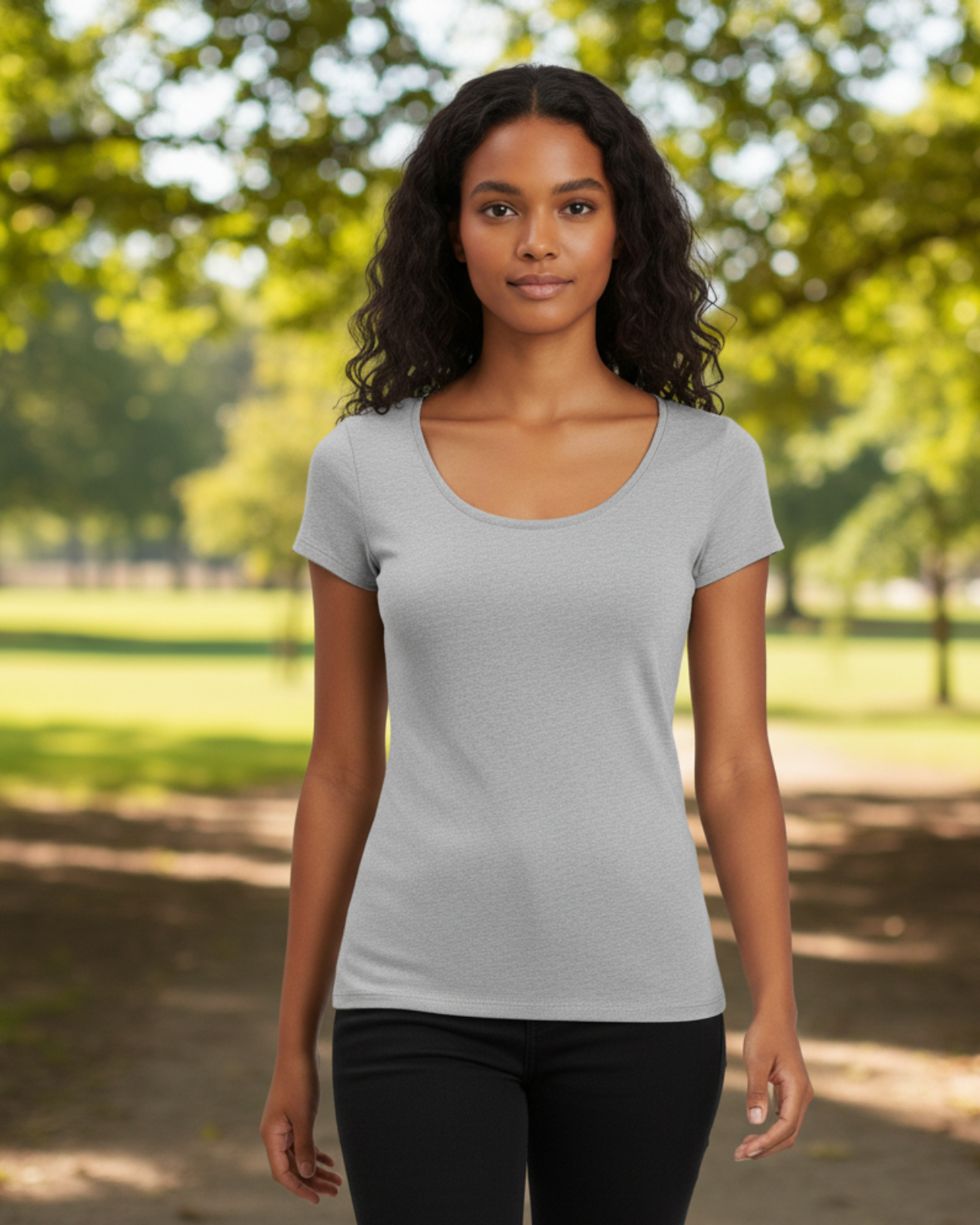 Blusa Básica Feminina Cinza Viscolycra Marialícia com Manga Curta -