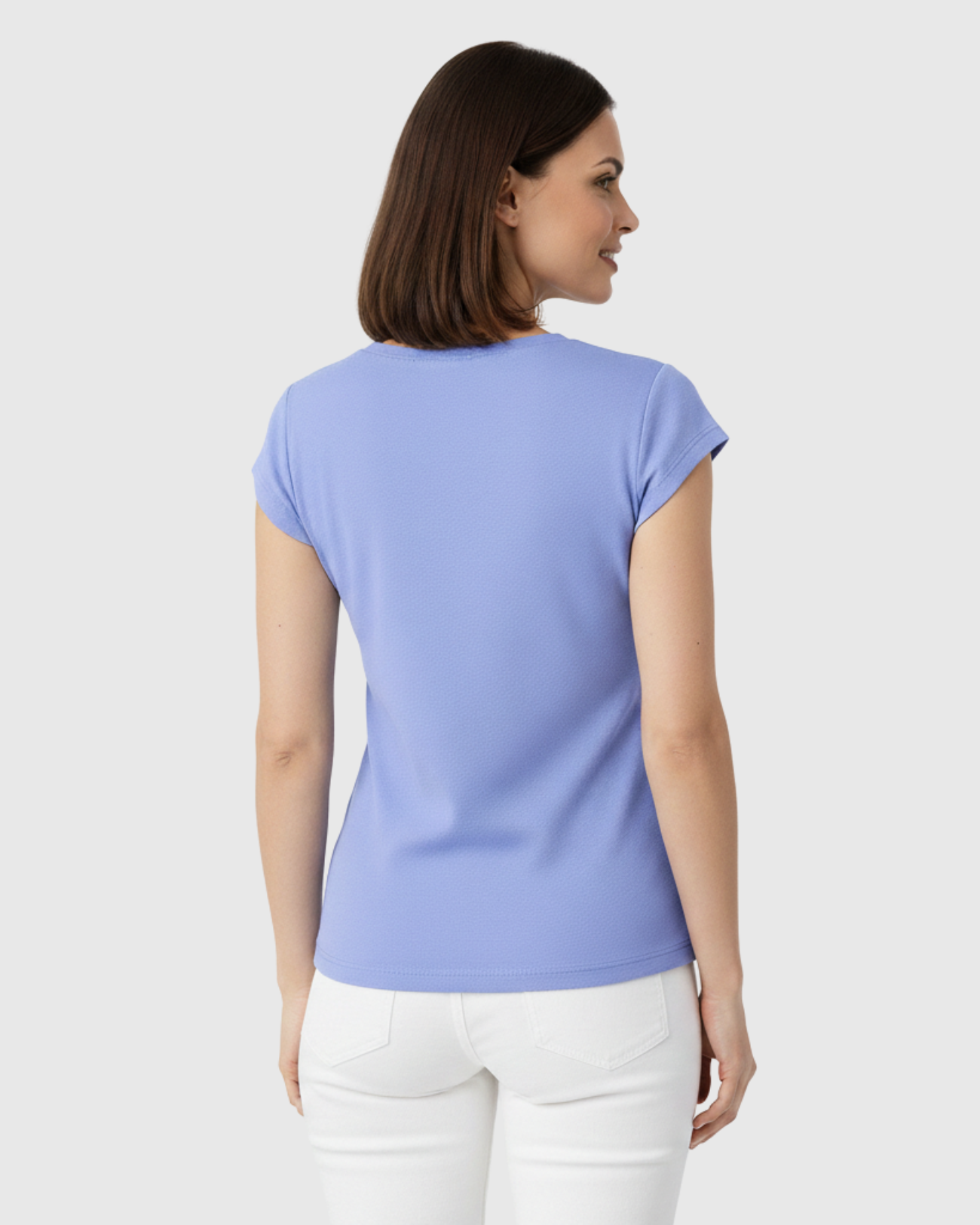 Blusa Básica Feminina Marialícia Manga Curta em Algodão Azul