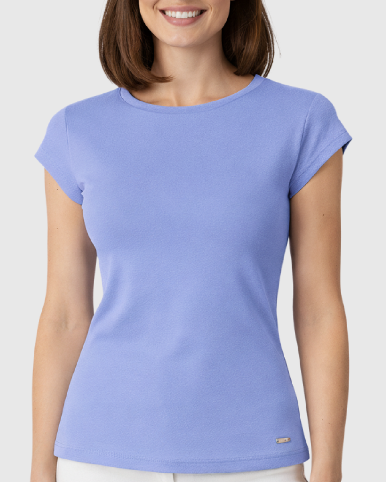 Blusa Básica Feminina Marialícia Manga Curta em Algodão Azul