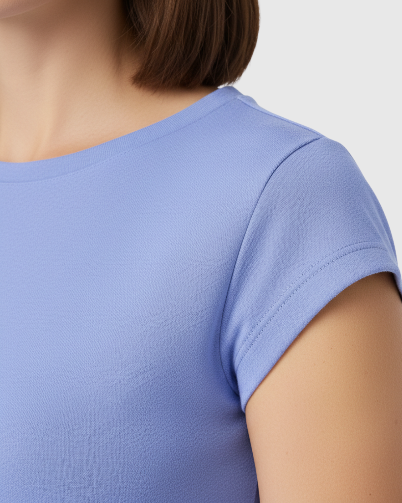 Blusa Básica Feminina Marialícia Manga Curta em Algodão Azul