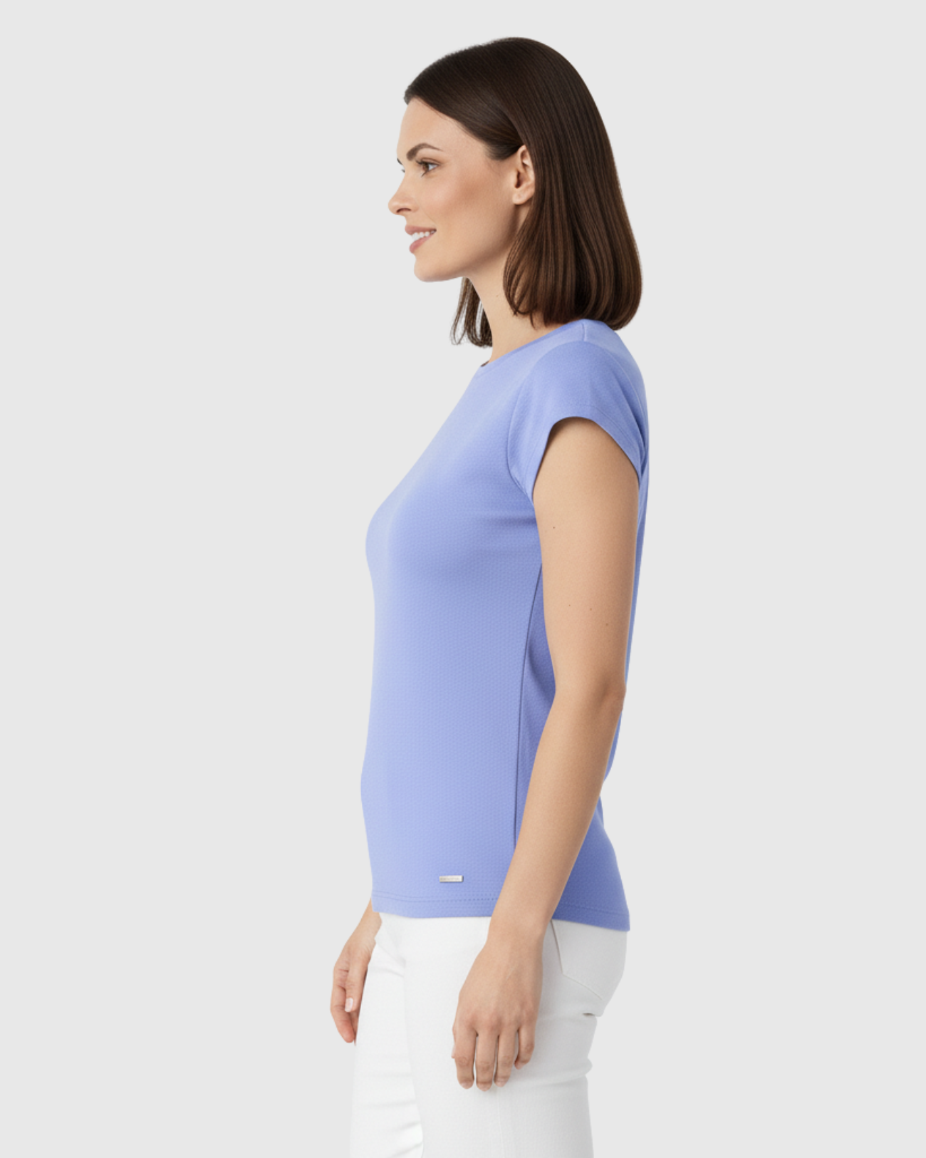 Blusa Básica Feminina Marialícia Manga Curta em Algodão Azul