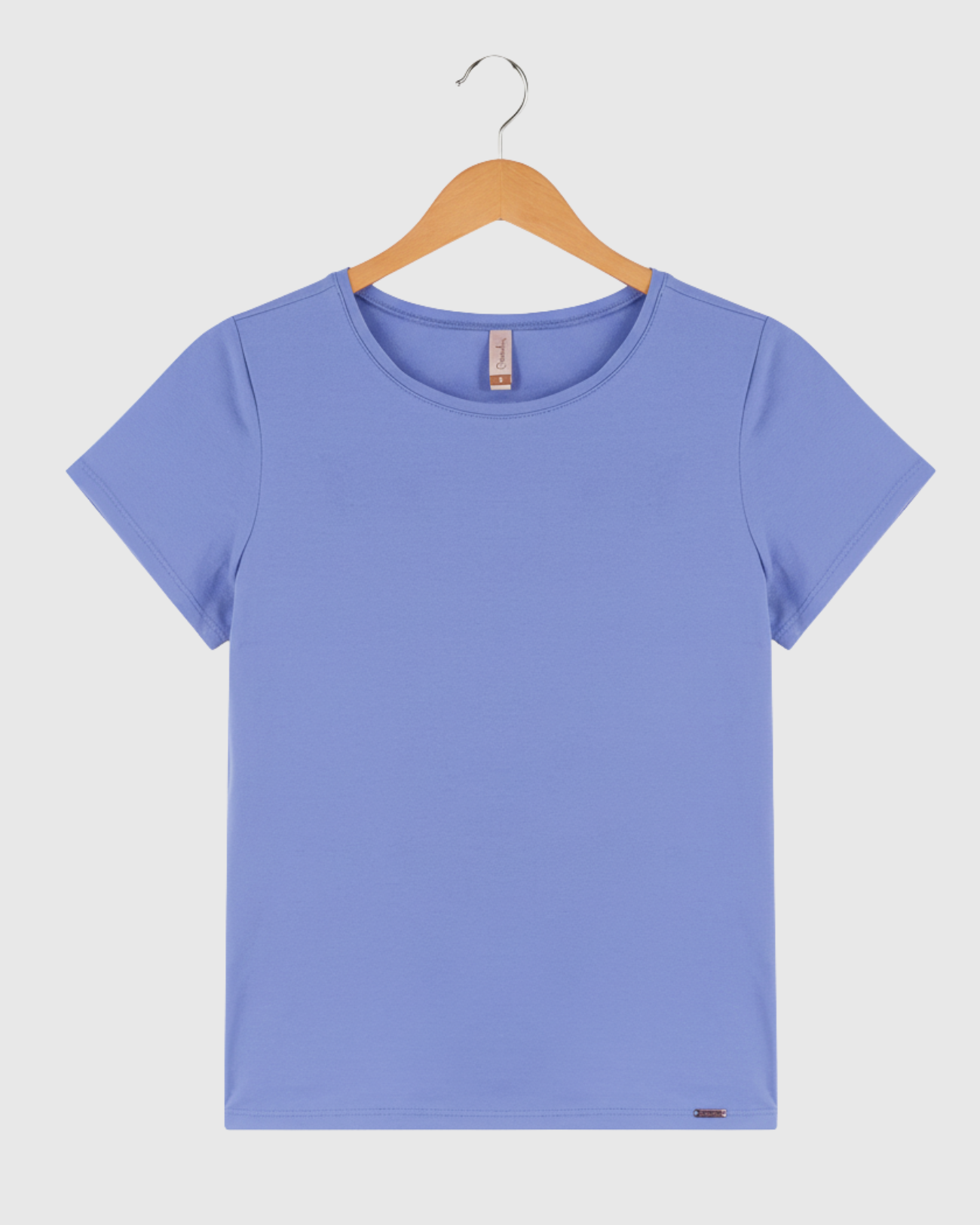 Blusa Básica Feminina Marialícia Manga Curta em Algodão Azul