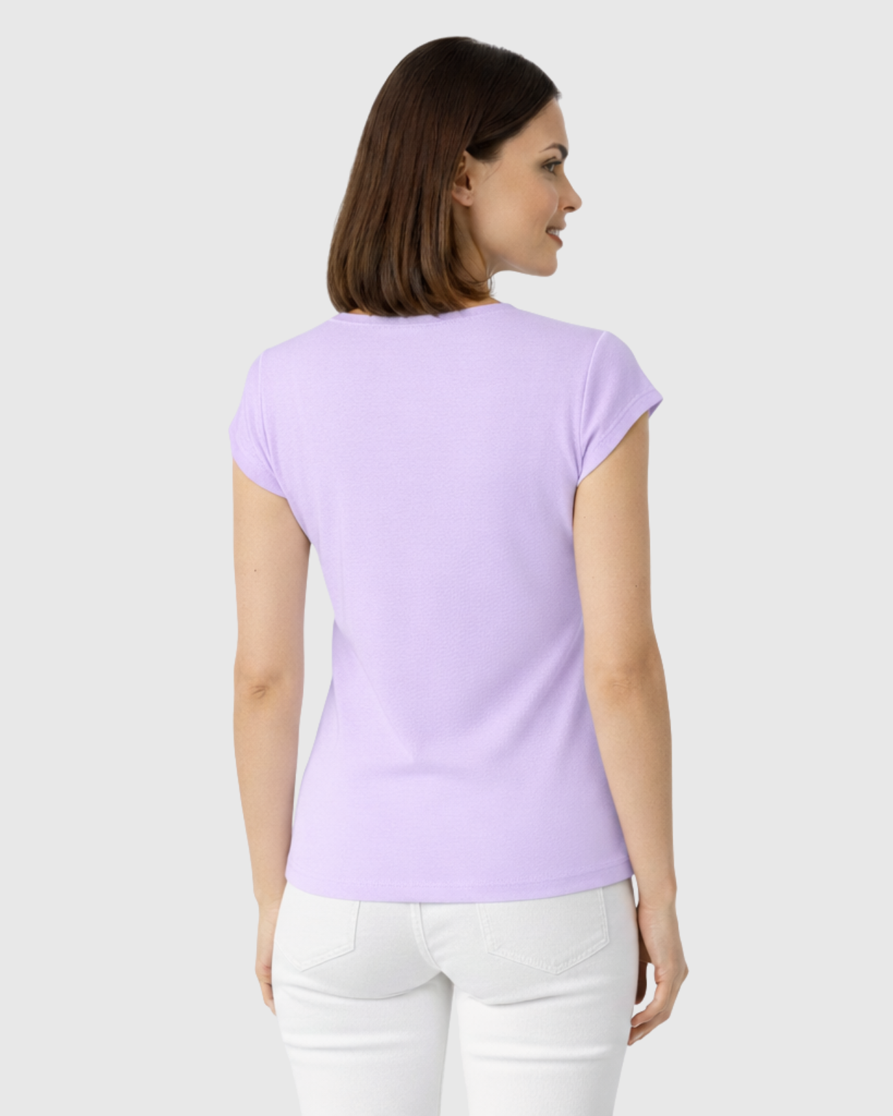 Blusa Básica Feminina Marialícia Manga Curta em Algodão Lilás