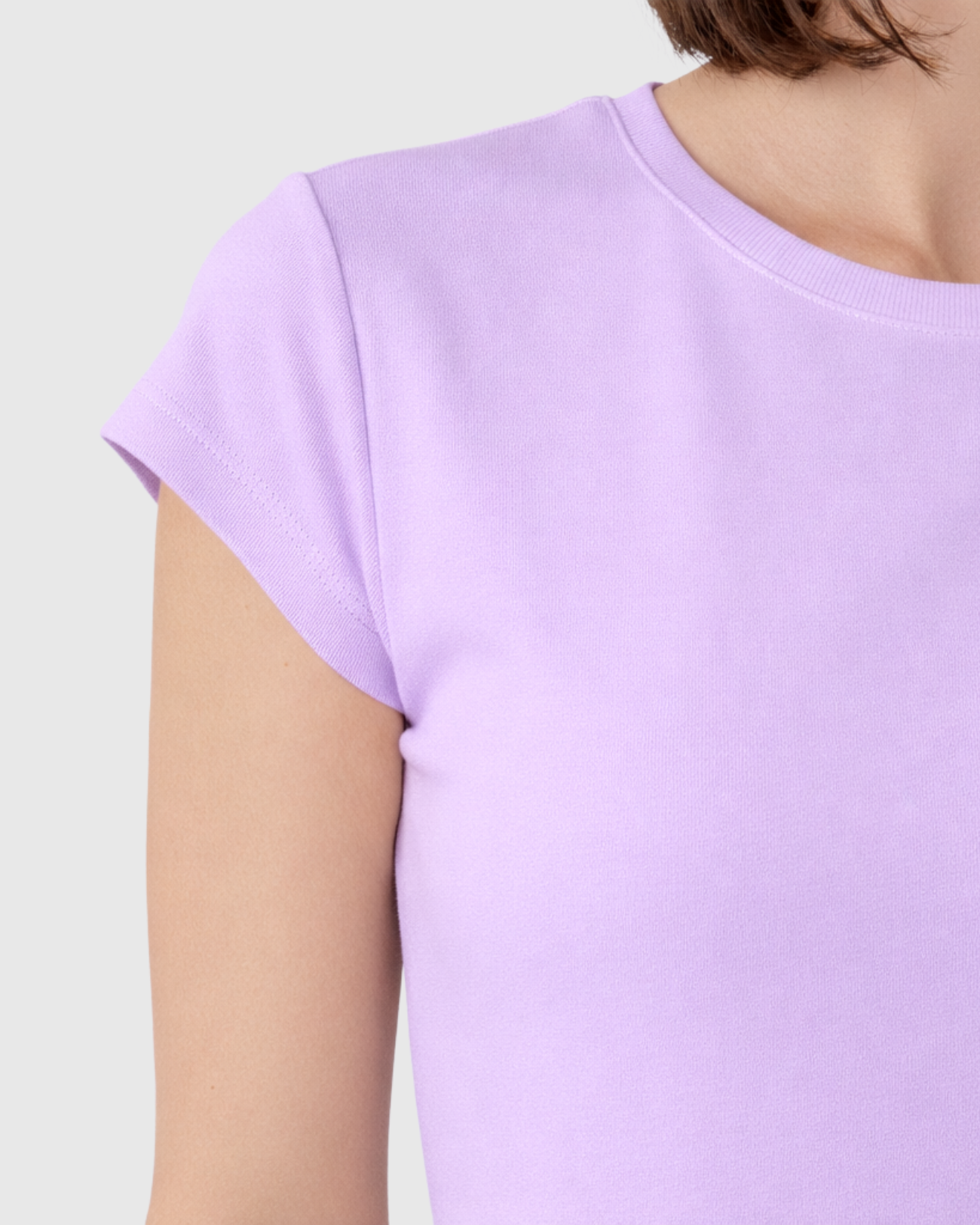 Blusa Básica Feminina Marialícia Manga Curta em Algodão Lilás