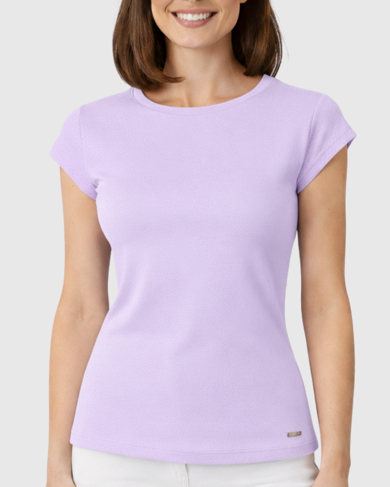 Blusa Básica Feminina Marialícia Manga Curta em Algodão Lilás