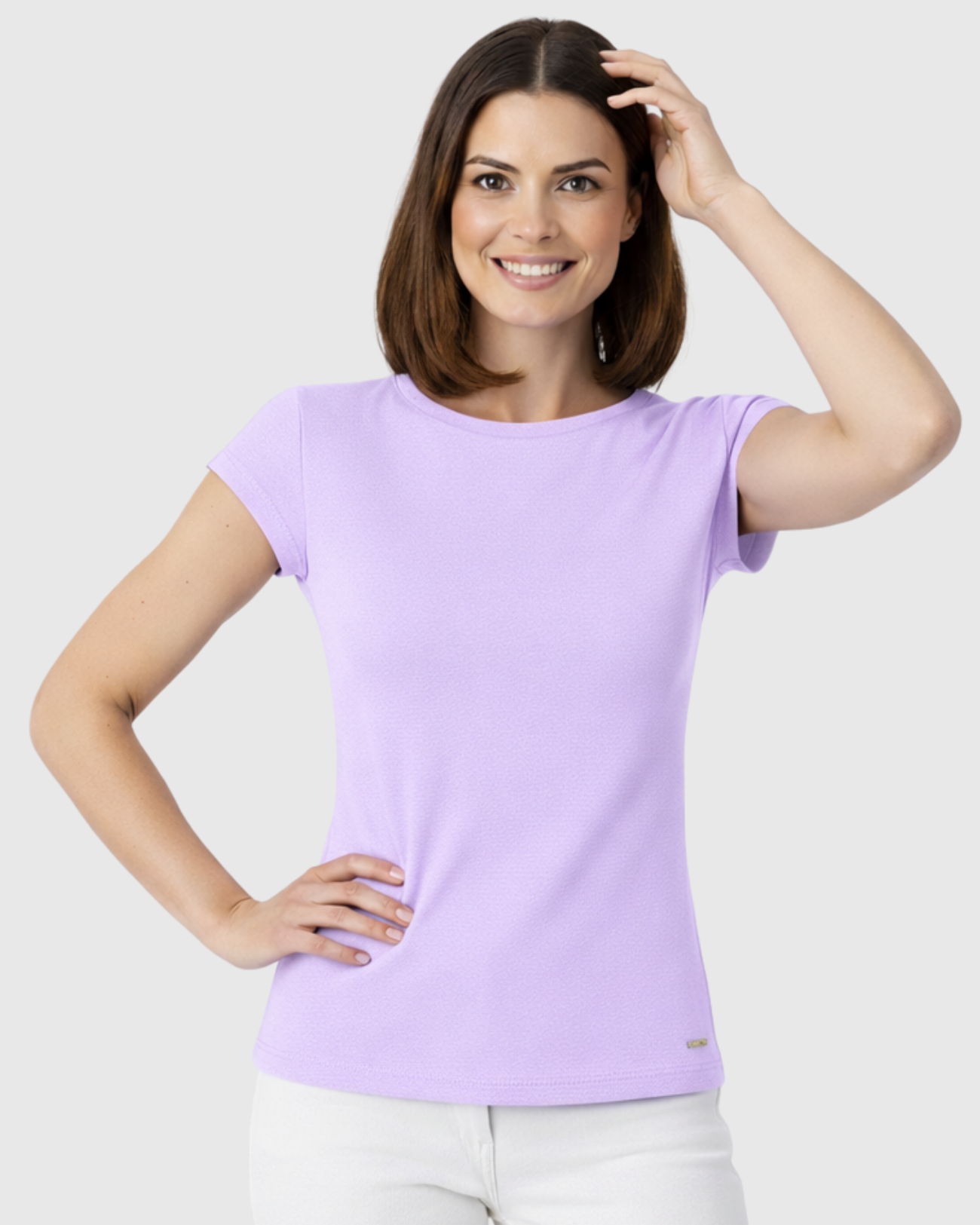 Blusa Básica Feminina Marialícia Manga Curta em Algodão Lilás