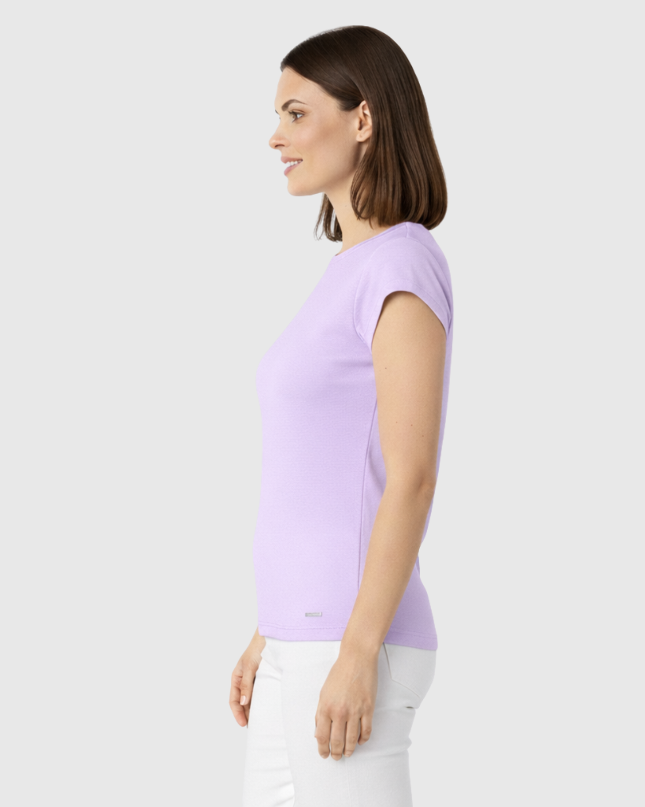 Blusa Básica Feminina Marialícia Manga Curta em Algodão Lilás
