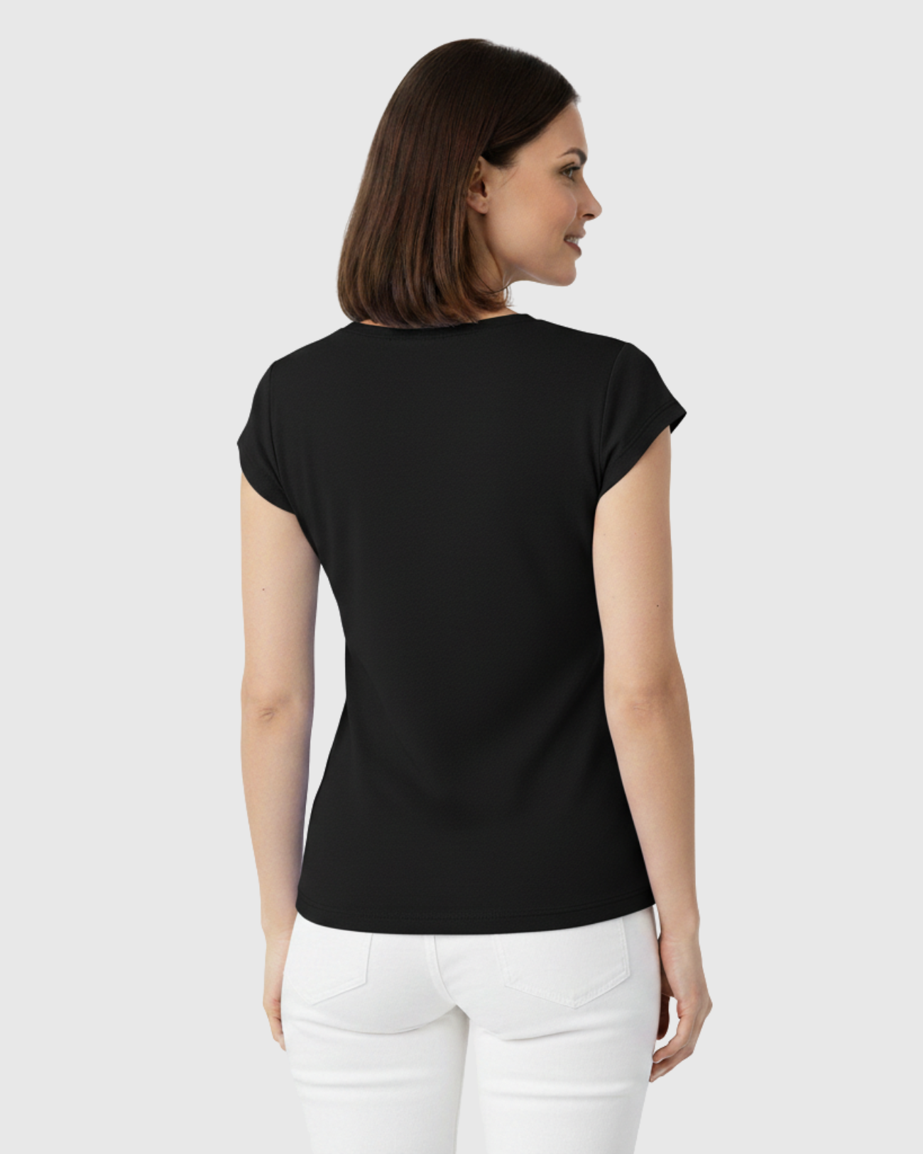 Blusa Básica Feminina Marialícia Manga Curta em Algodão Preta