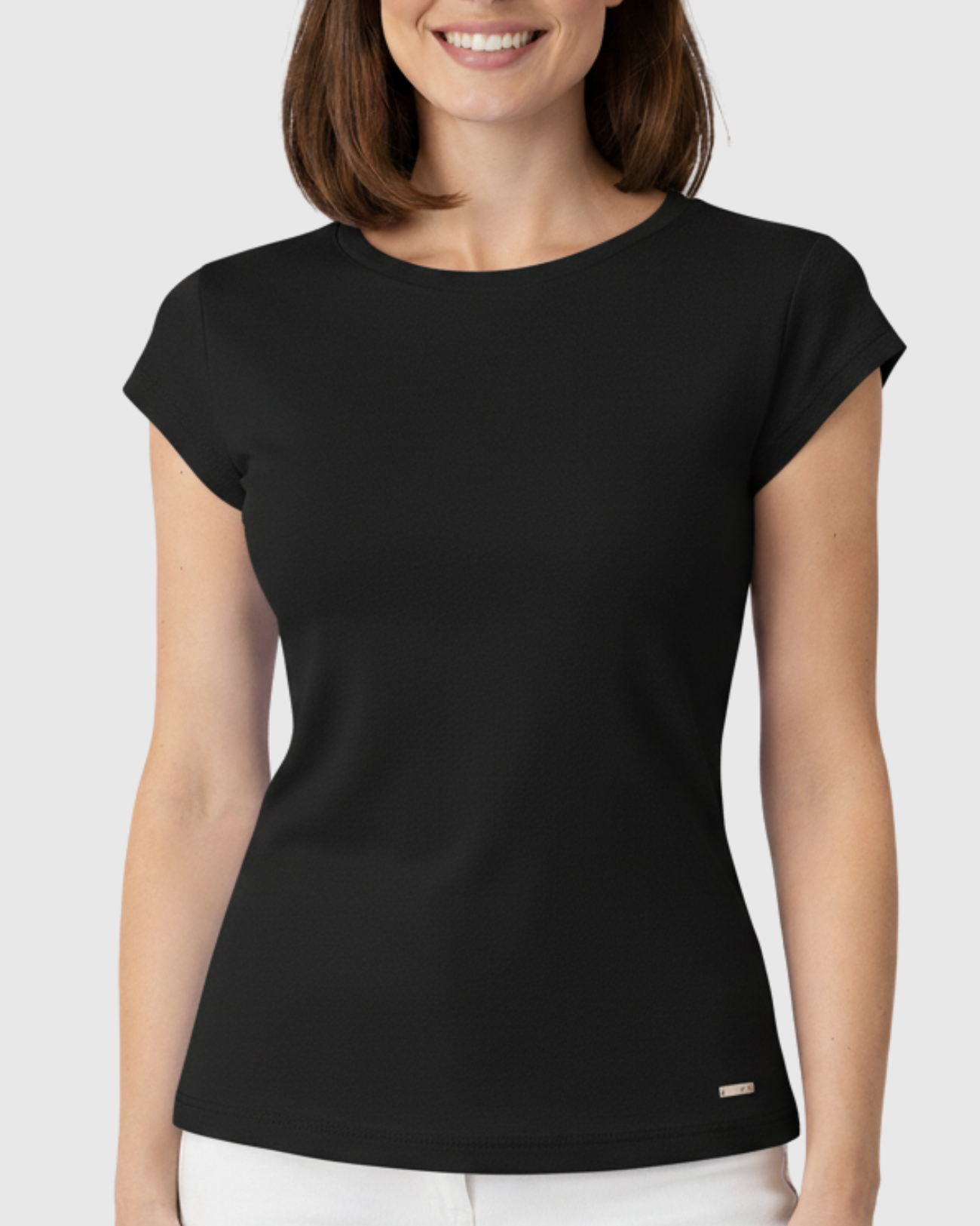 Blusa Básica Feminina Marialícia Manga Curta em Algodão Preta