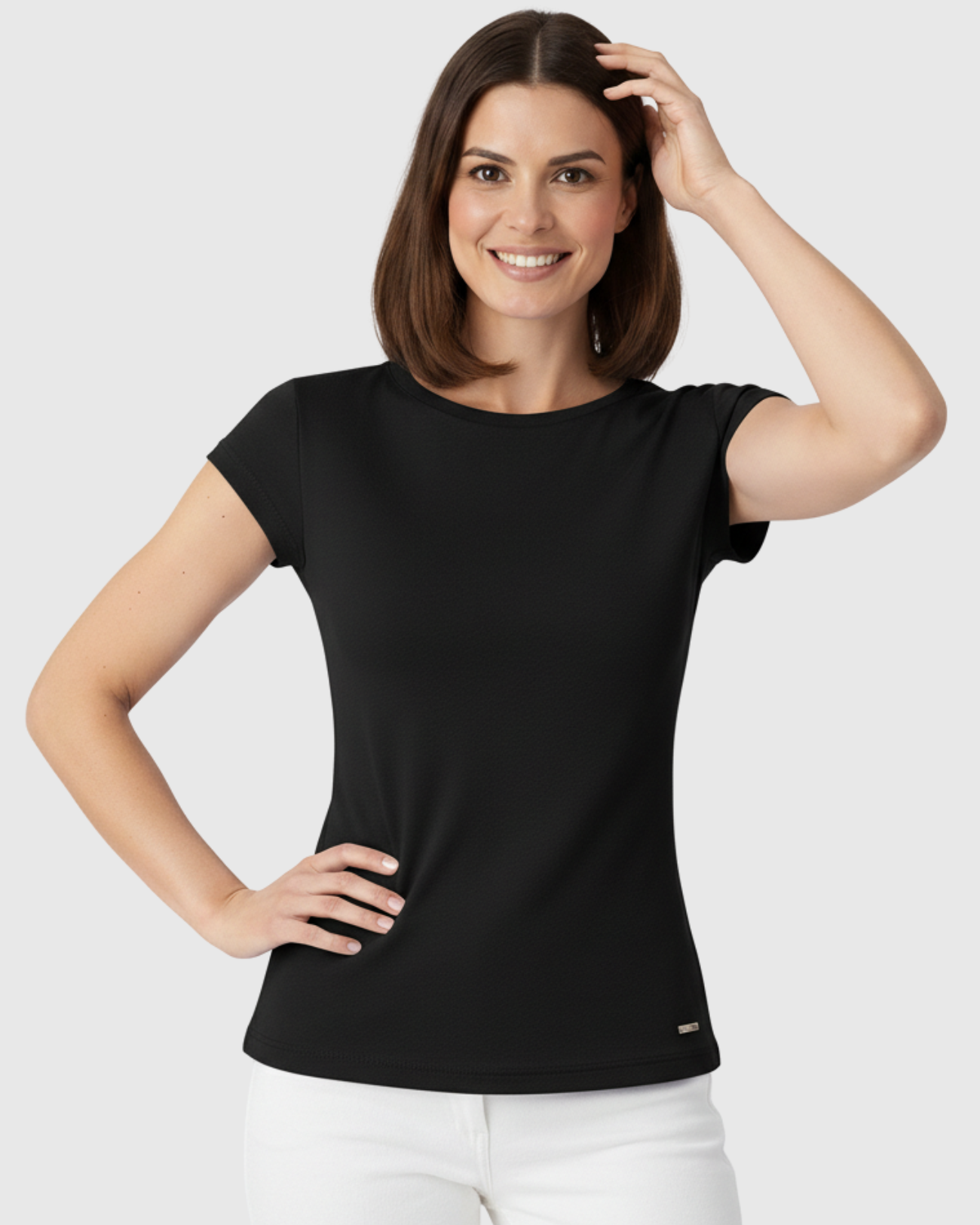Blusa Básica Feminina Marialícia Manga Curta em Algodão Preta