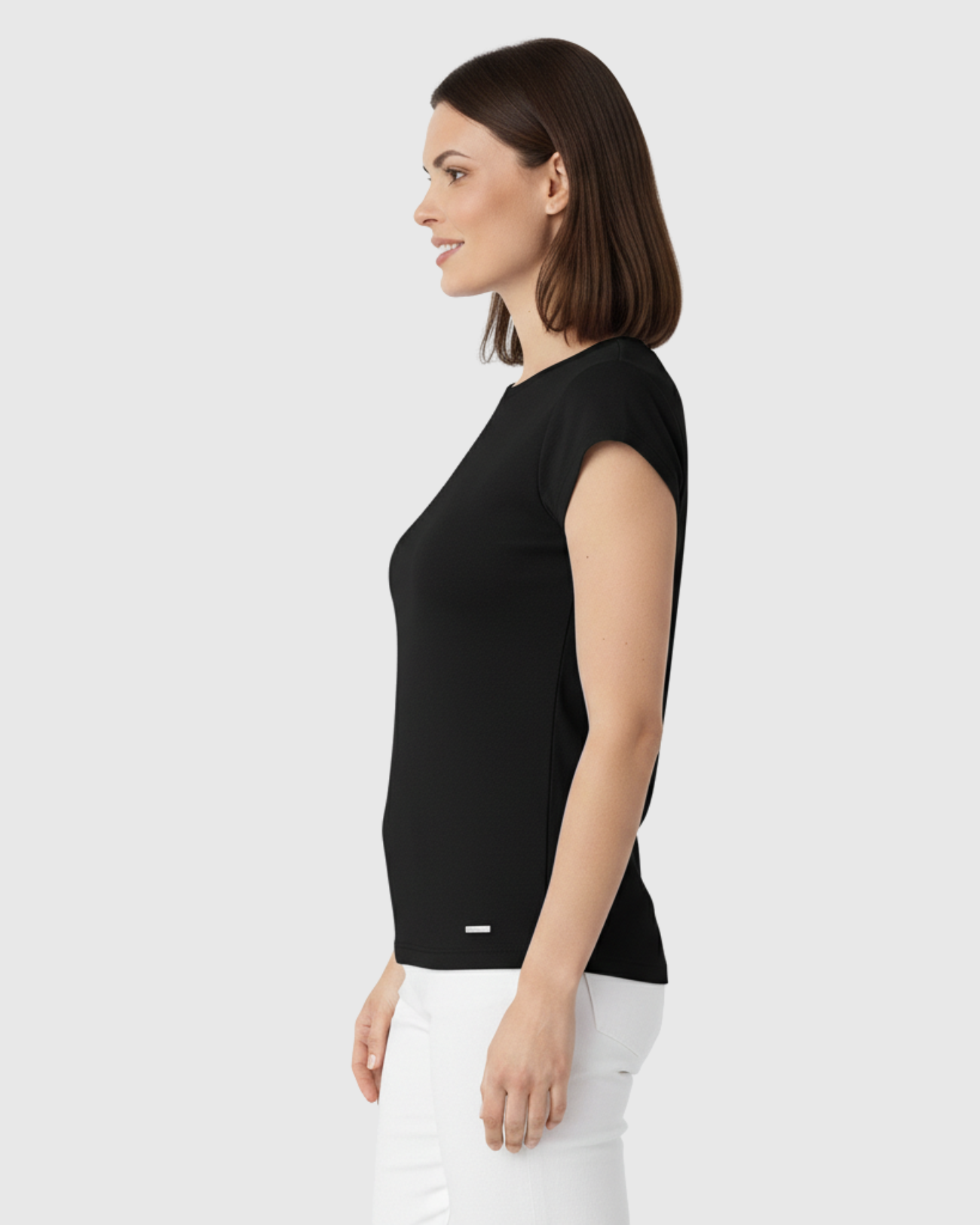 Blusa Básica Feminina Marialícia Manga Curta em Algodão Preta