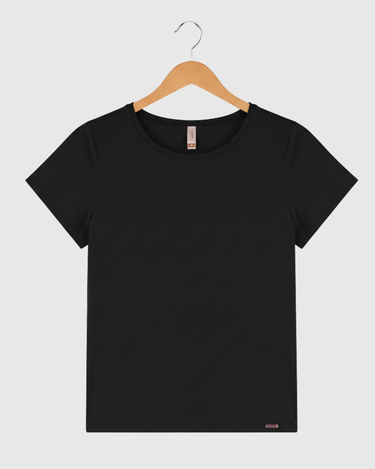 Blusa Básica Feminina Marialícia Manga Curta em Algodão Preta