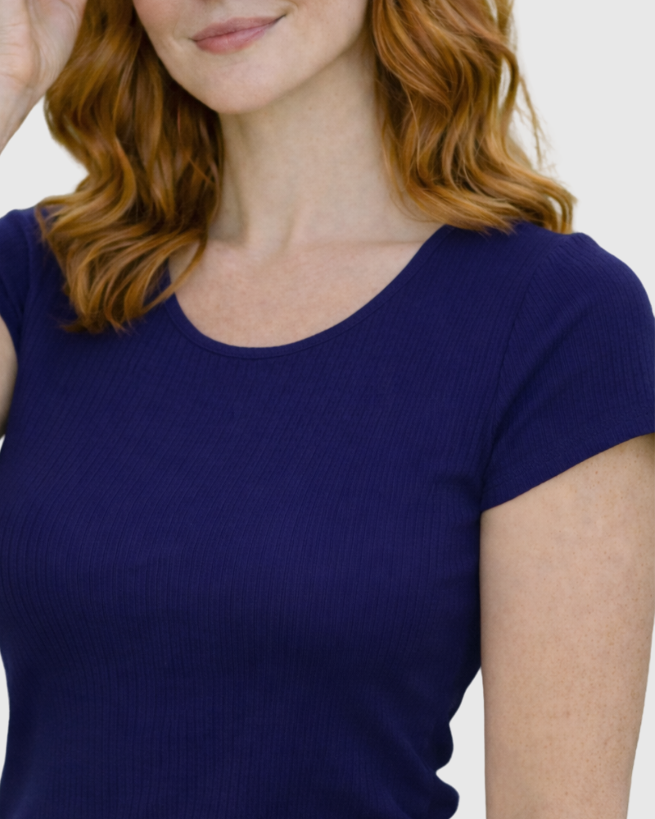 Blusa Básica Feminina Marialícia Manga Curta Canelada Azul Marinho -
