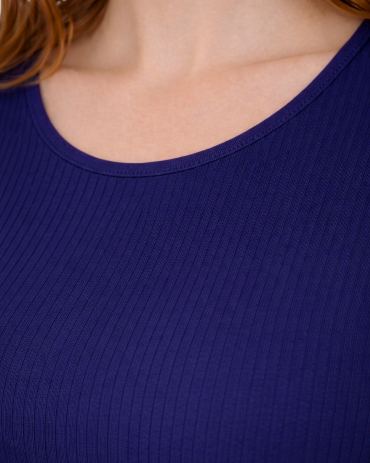 Blusa Básica Feminina Marialícia Manga Curta Canelada Azul Marinho -