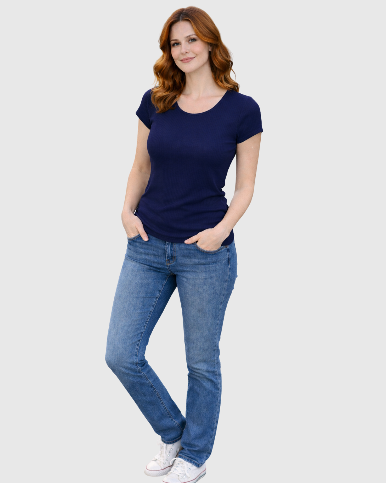 Blusa Básica Feminina Marialícia Manga Curta Canelada Azul Marinho -