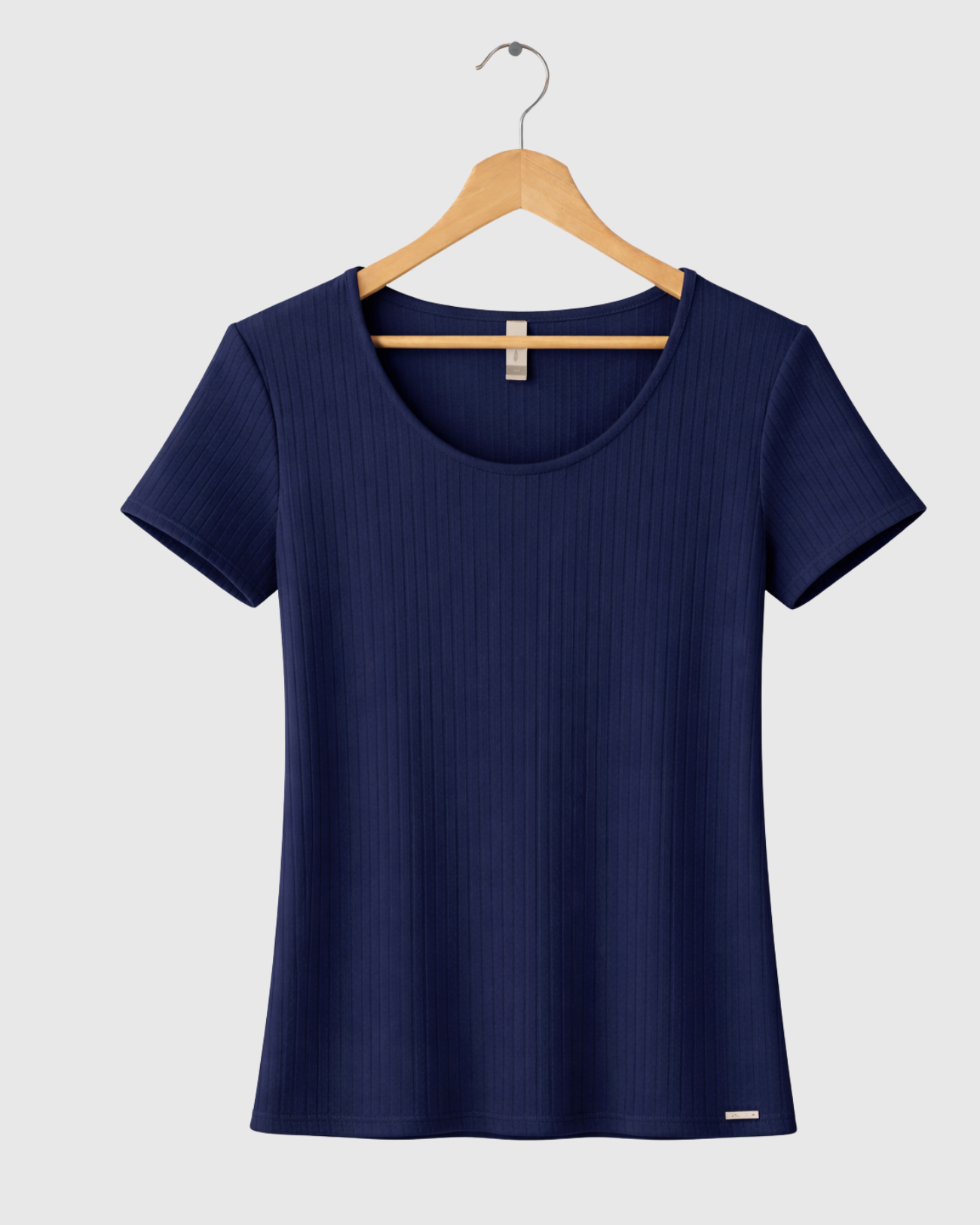 Blusa Básica Feminina Marialícia Manga Curta Canelada Azul Marinho -