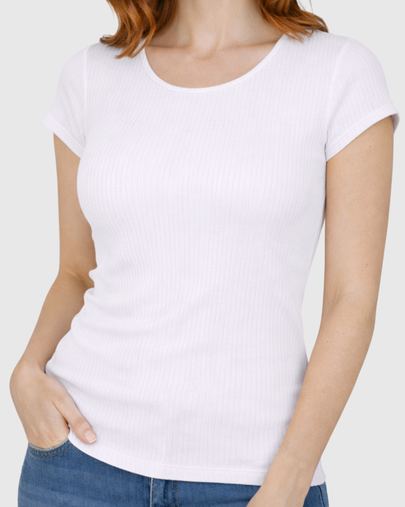 Blusa Básica Feminina Marialícia Manga Curta Canelada Branca