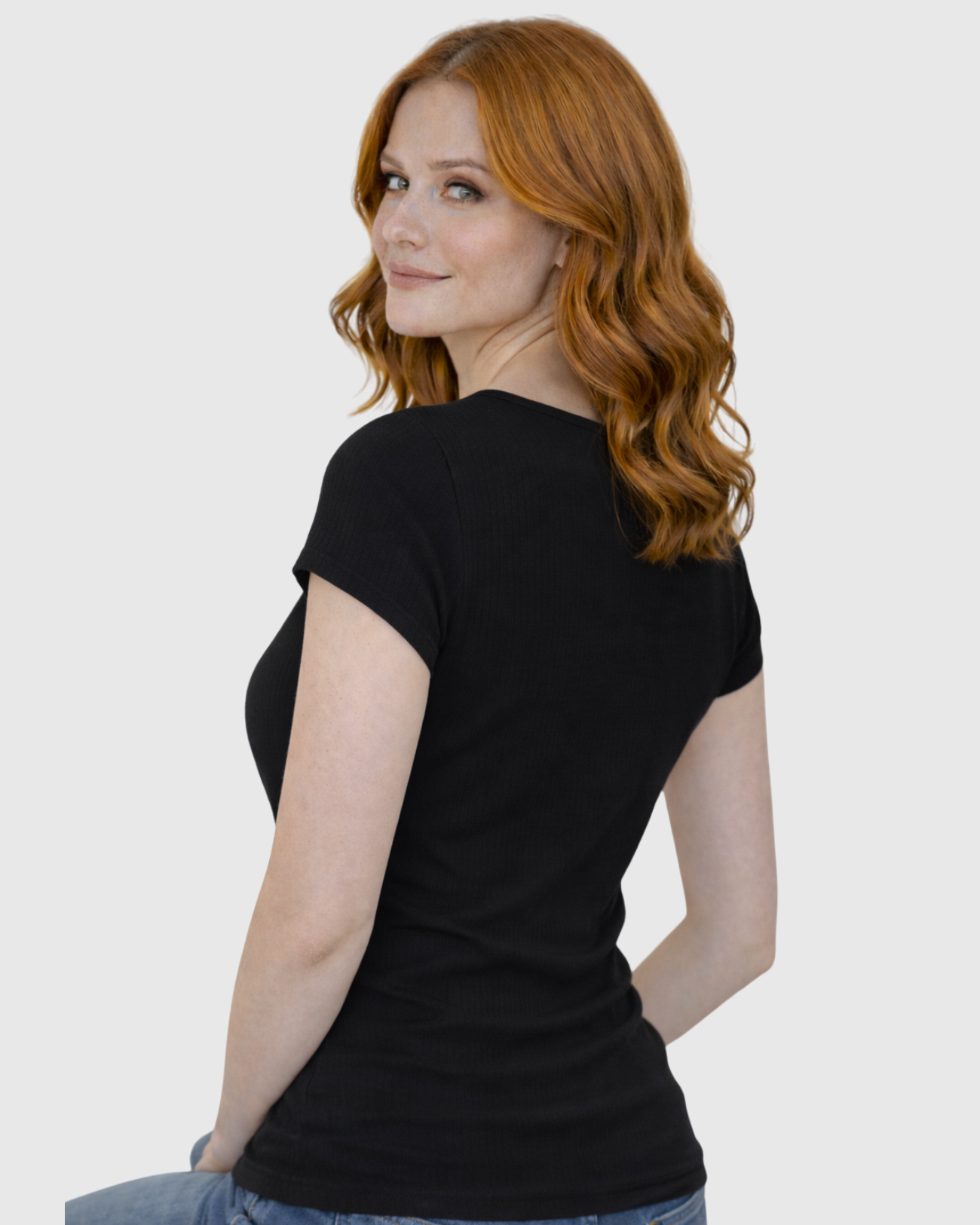 Blusa Básica Feminina Marialícia Manga Curta Canelada Preta