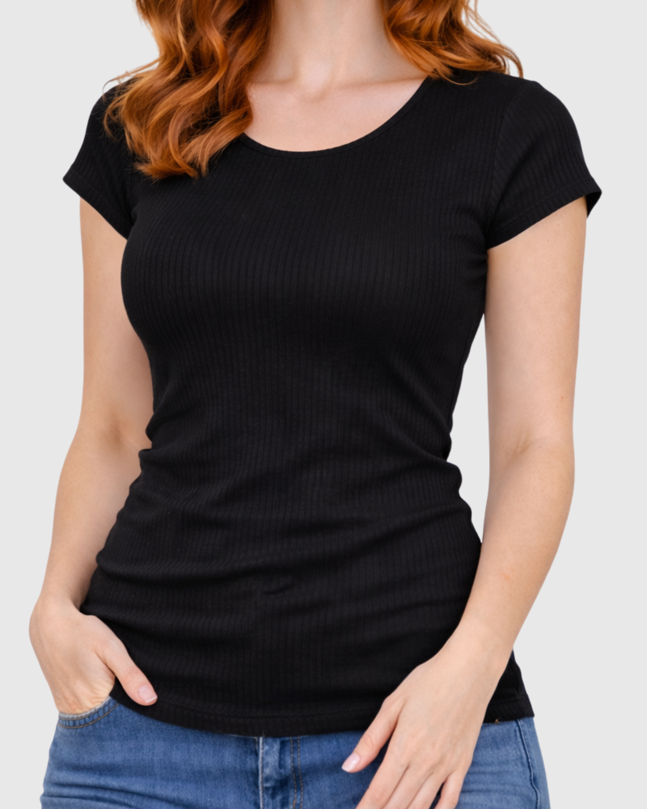Blusa Básica Feminina Marialícia Manga Curta Canelada Preta