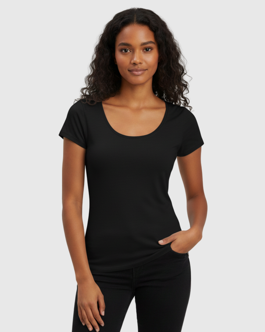 Blusa Básica Feminina Preta Marialícia com Manga Curta