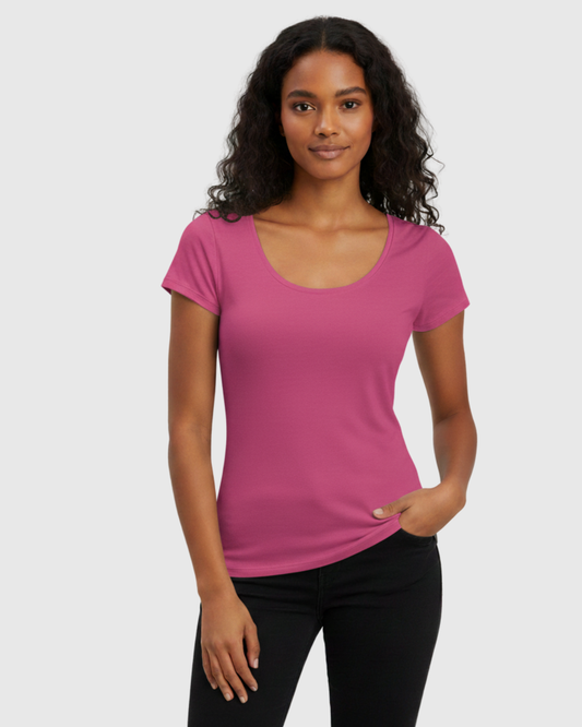 Blusa Básica Feminina Rosa Marialícia com Manga Curta