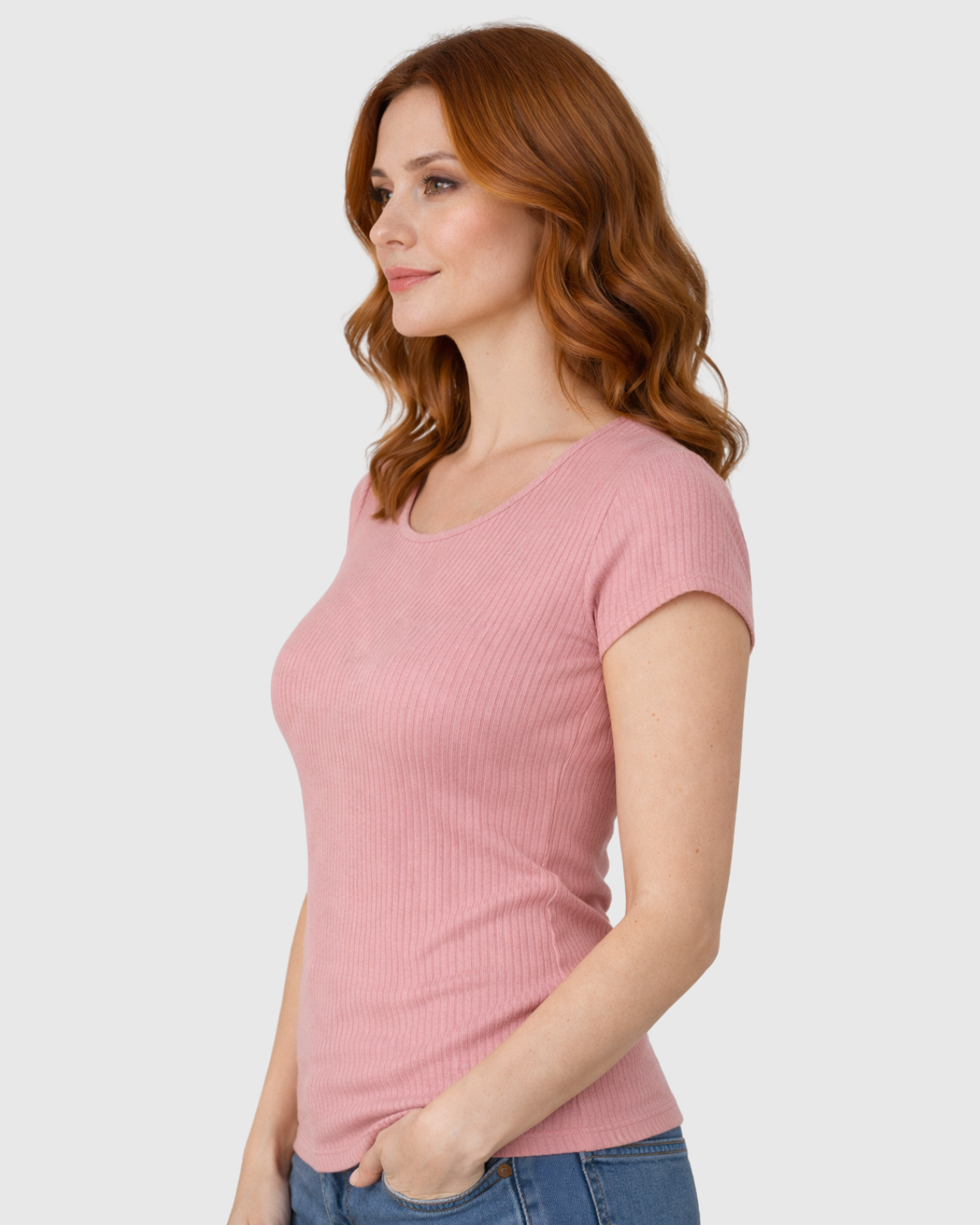 Blusa Canelada Feminina Marialícia Manga Curta Rosa