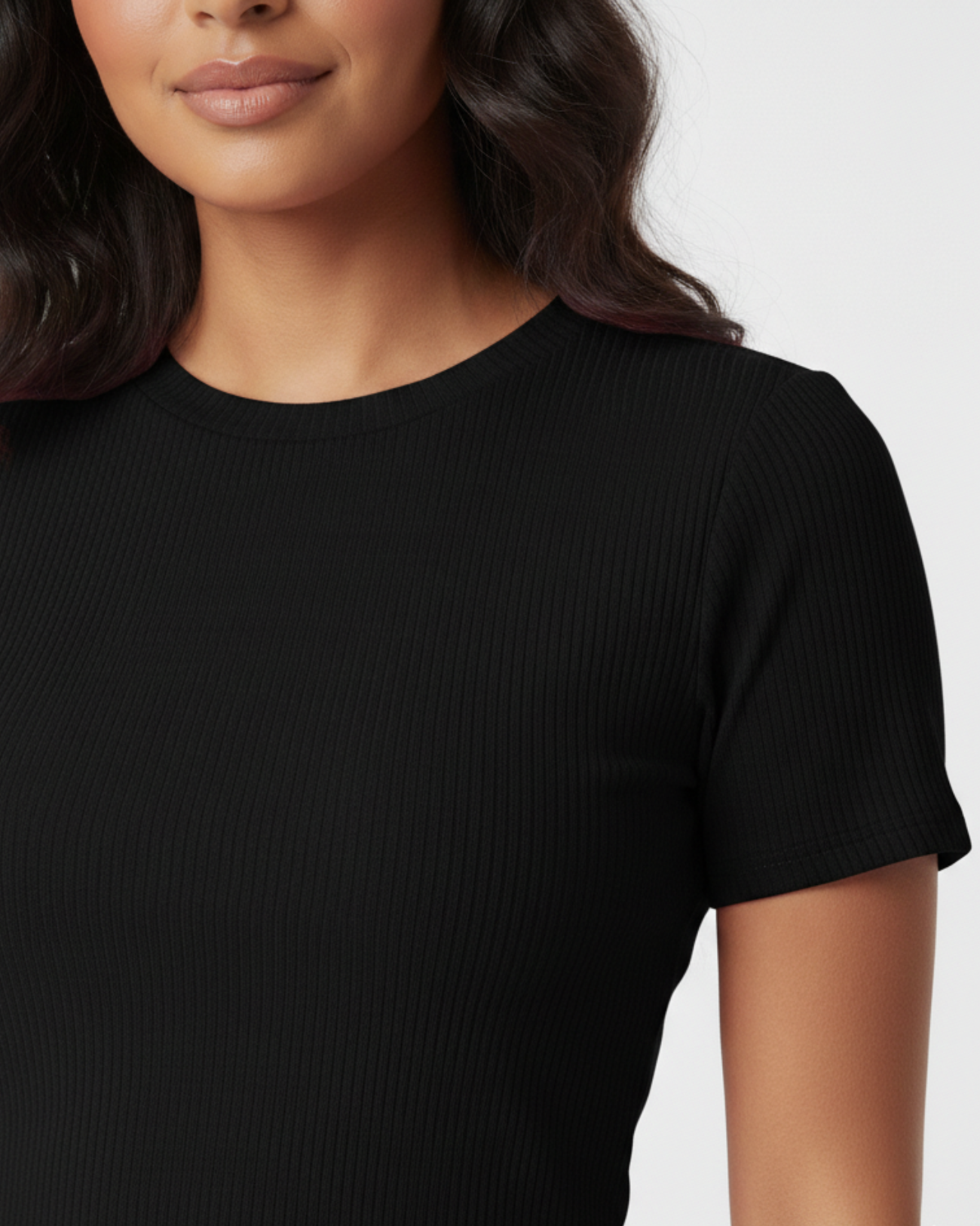 Blusa Cropped Feminina Marialícia Manga Curta Canelada Preta -
