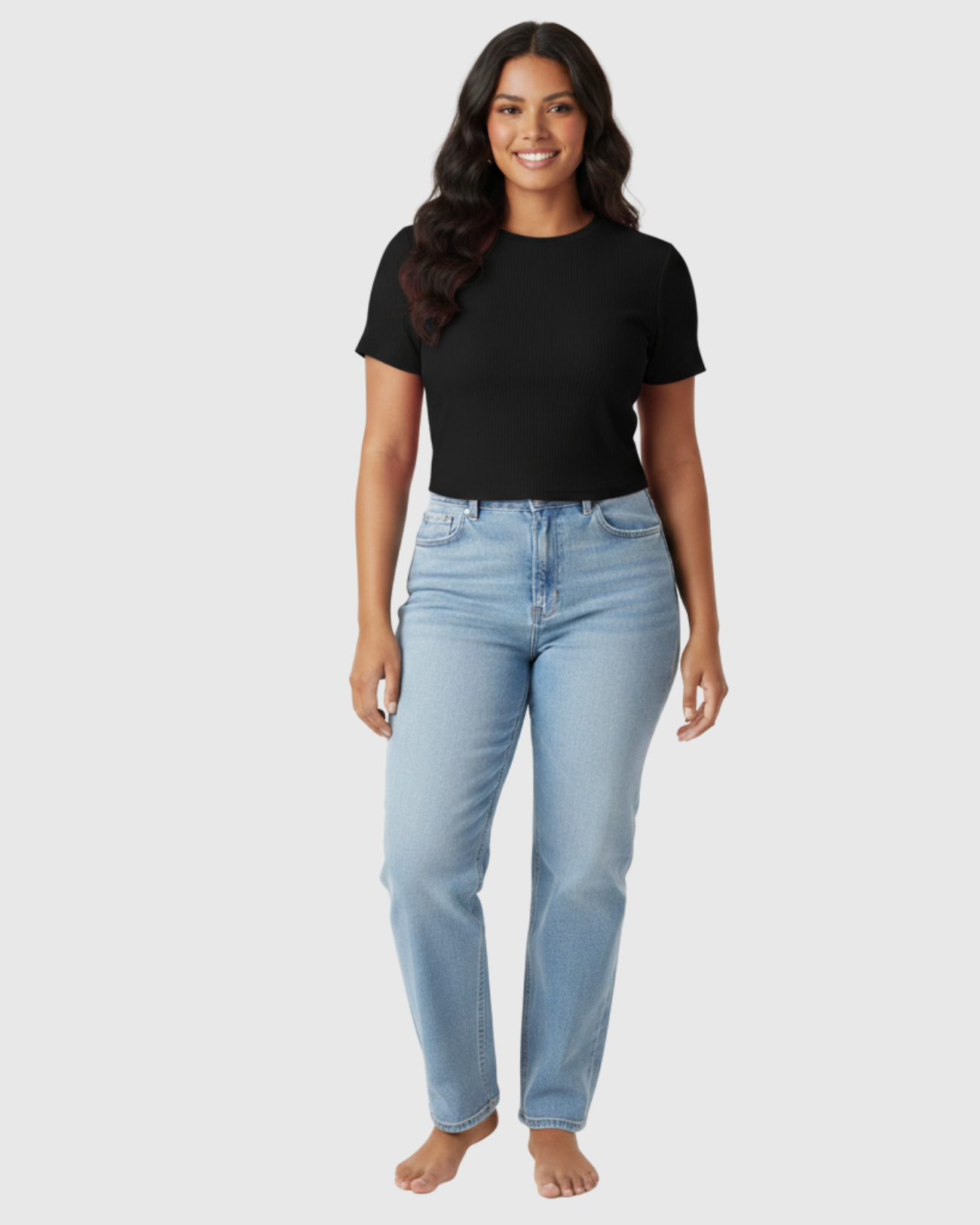 Blusa Cropped Feminina Marialícia Manga Curta Canelada Preta -