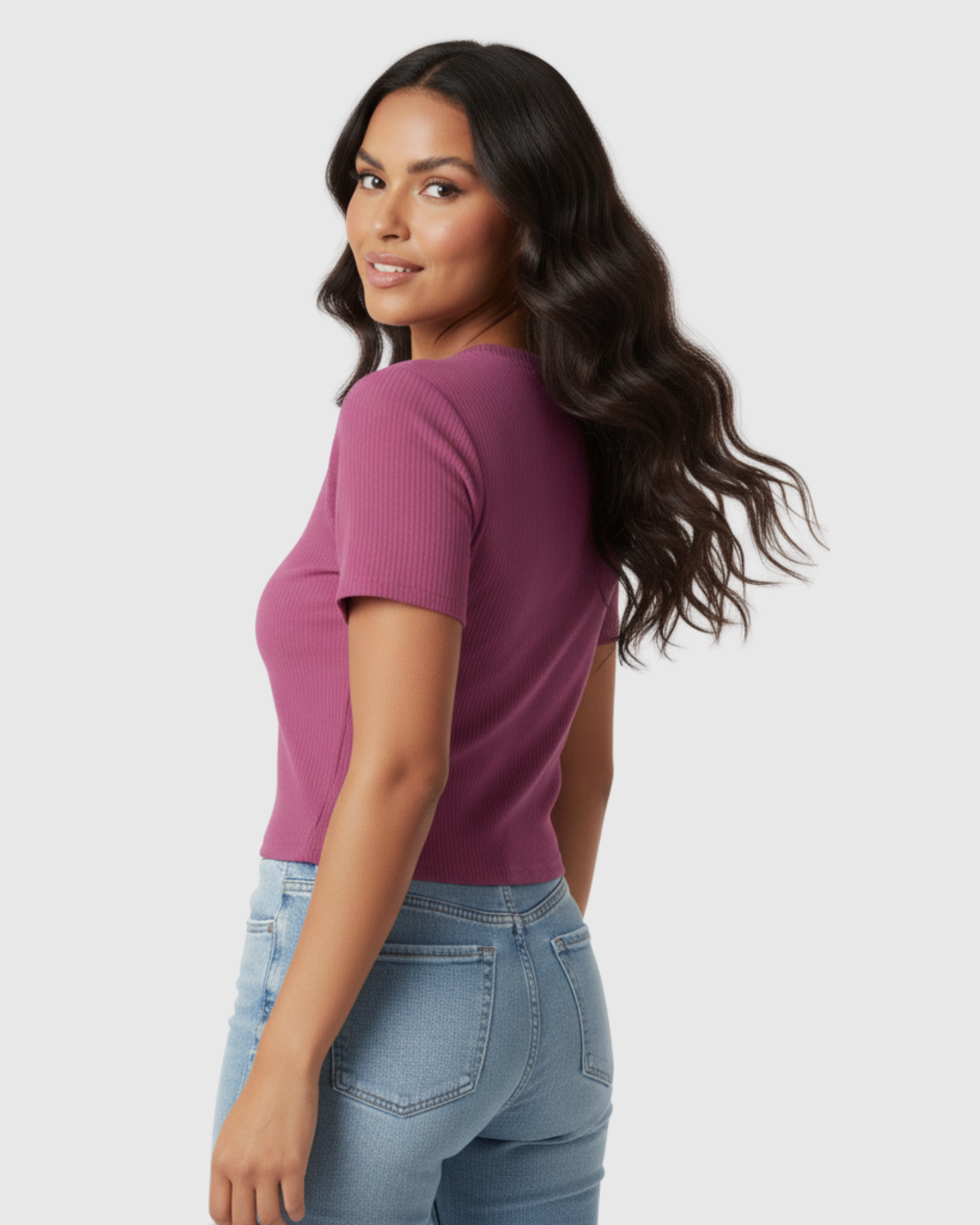 Blusa Cropped Feminina Marialícia Manga Curta Canelada Roxa