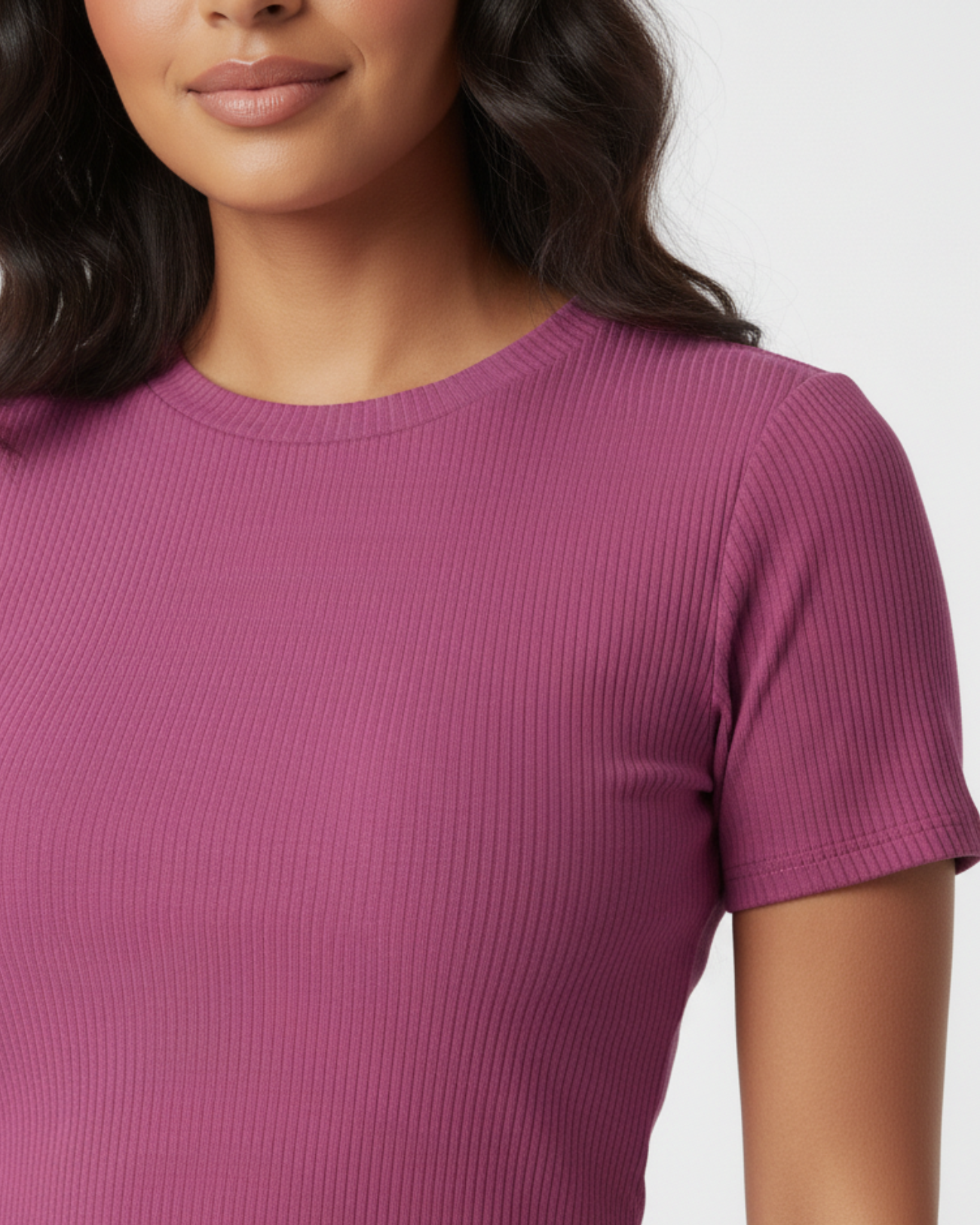 Blusa Cropped Feminina Marialícia Manga Curta Canelada Roxa