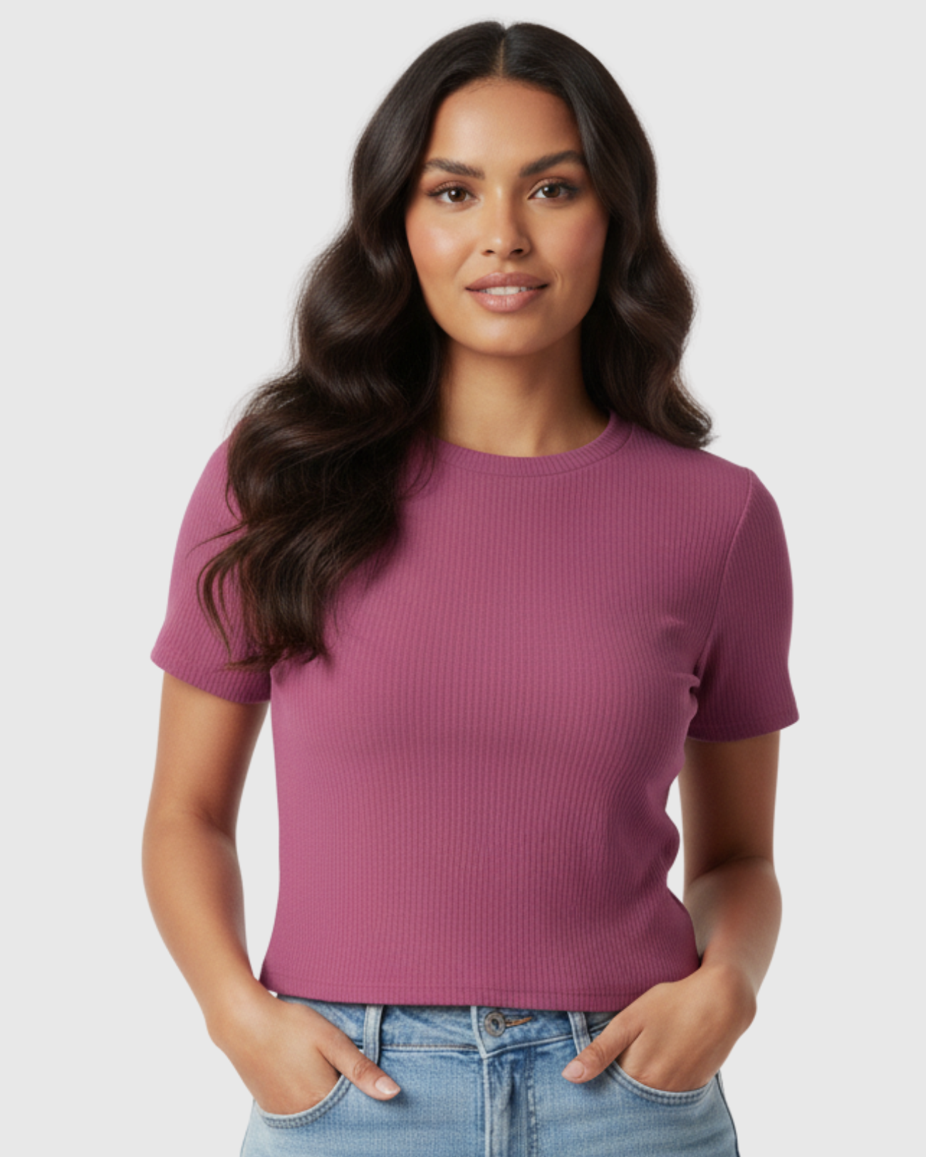 Blusa Cropped Feminina Marialícia Manga Curta Canelada Roxa