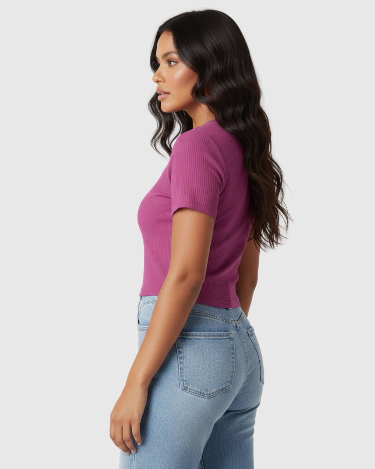 Blusa Cropped Feminina Marialícia Manga Curta Canelada Roxa