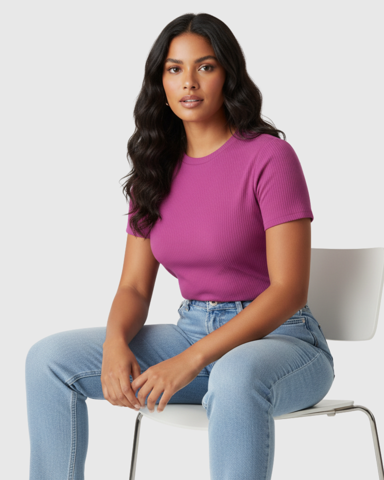 Blusa Cropped Feminina Marialícia Manga Curta Canelada Roxa