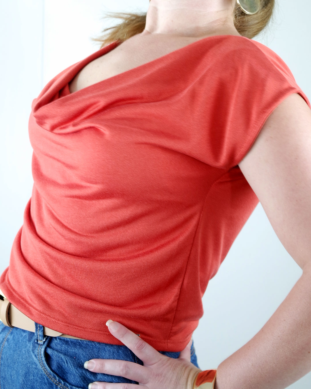 Blusa de Gola Boba Manga Curta Laranja