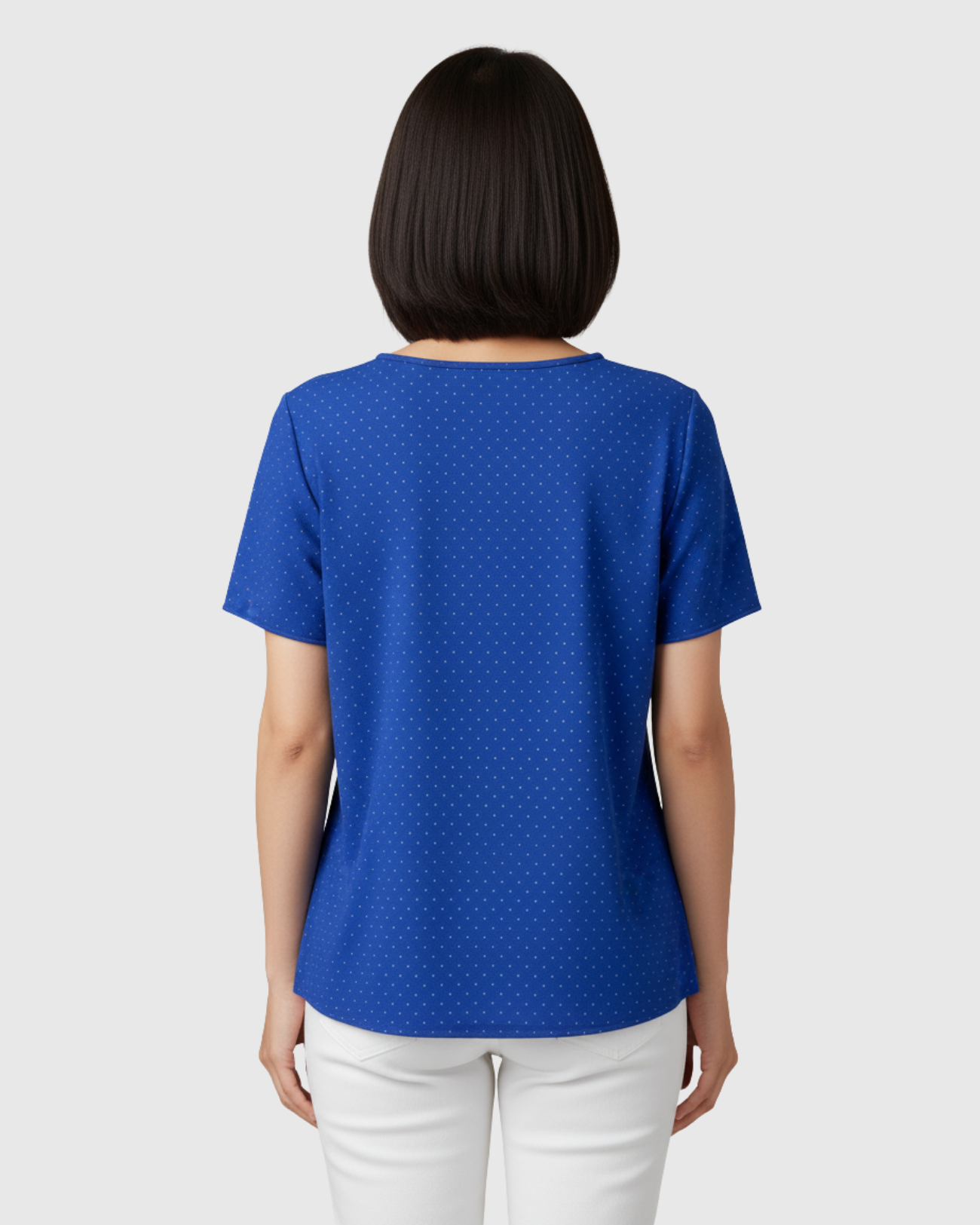 Blusa Estampada Poá Azul Feminina Manga Curta Marialícia -